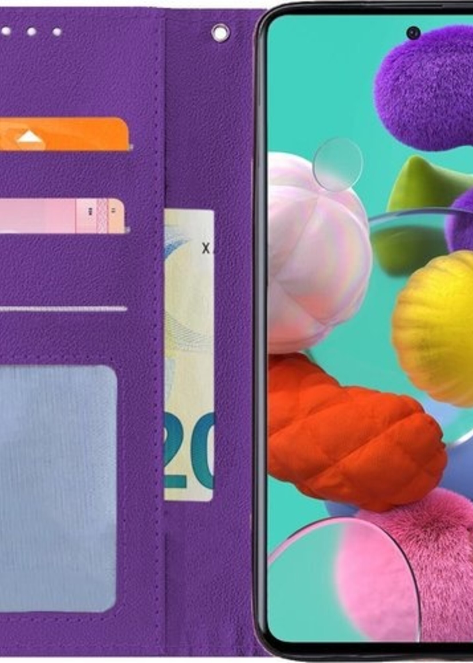 BTH Hoesje Geschikt voor Samsung A51 Hoesje Book Case Hoes Portemonnee Cover Walletcase Met Screenprotector - Hoes Geschikt voor Samsung Galaxy A51 Hoes Bookcase Hoesje - Paars