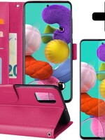 BTH BTH Samsung Galaxy A51 Hoesje Bookcase Donkerroze Met Screenprotector