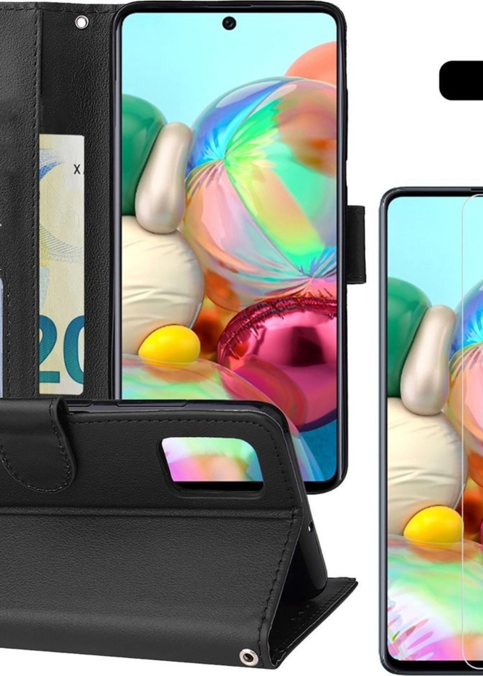 BTH Hoesje Geschikt voor Samsung A71 Hoesje Book Case Hoes Portemonnee Cover Walletcase Met Screenprotector - Hoes Geschikt voor Samsung Galaxy A71 Hoes Bookcase Hoesje - Zwart