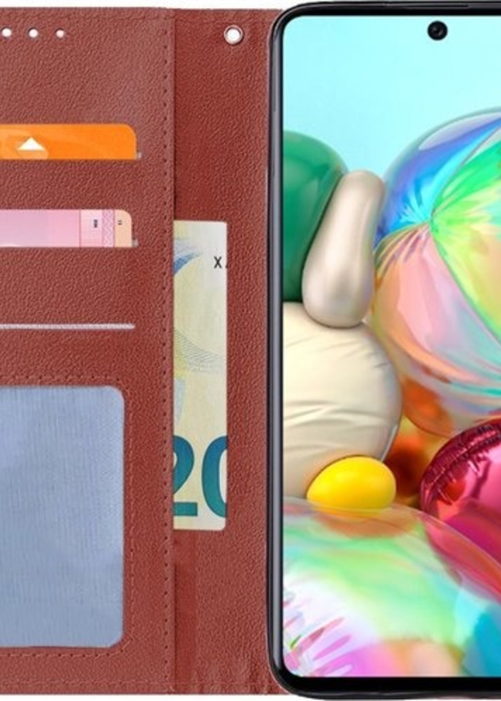 BTH Hoesje Geschikt voor Samsung A71 Hoesje Book Case Hoes Portemonnee Cover Walletcase Met Screenprotector - Hoes Geschikt voor Samsung Galaxy A71 Hoes Bookcase Hoesje - Bruin
