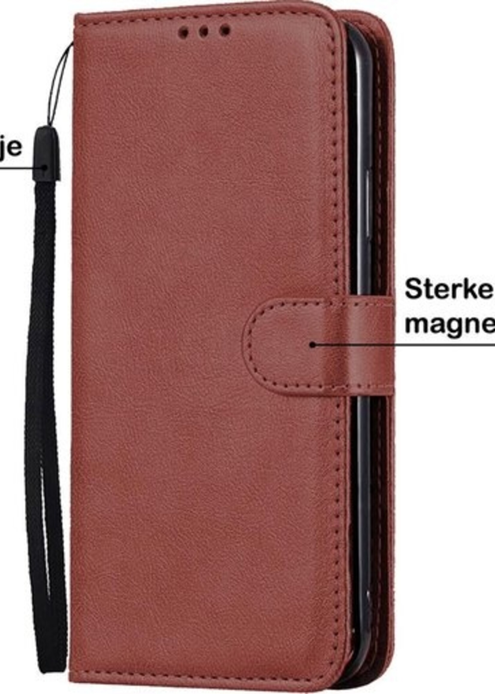 BTH Hoesje Geschikt voor Samsung A71 Hoesje Book Case Hoes Portemonnee Cover Walletcase Met Screenprotector - Hoes Geschikt voor Samsung Galaxy A71 Hoes Bookcase Hoesje - Bruin