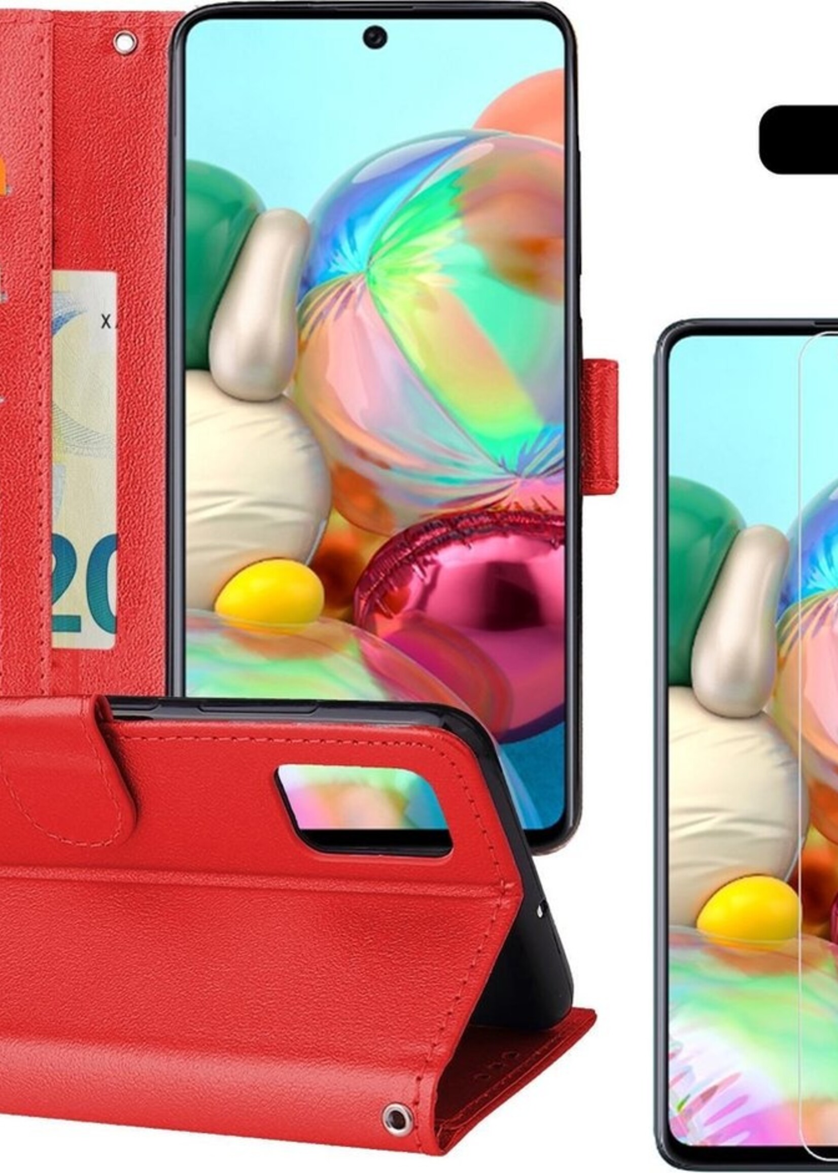 BTH Hoesje Geschikt voor Samsung A71 Hoesje Book Case Hoes Portemonnee Cover Walletcase Met Screenprotector - Hoes Geschikt voor Samsung Galaxy A71 Hoes Bookcase Hoesje - Rood
