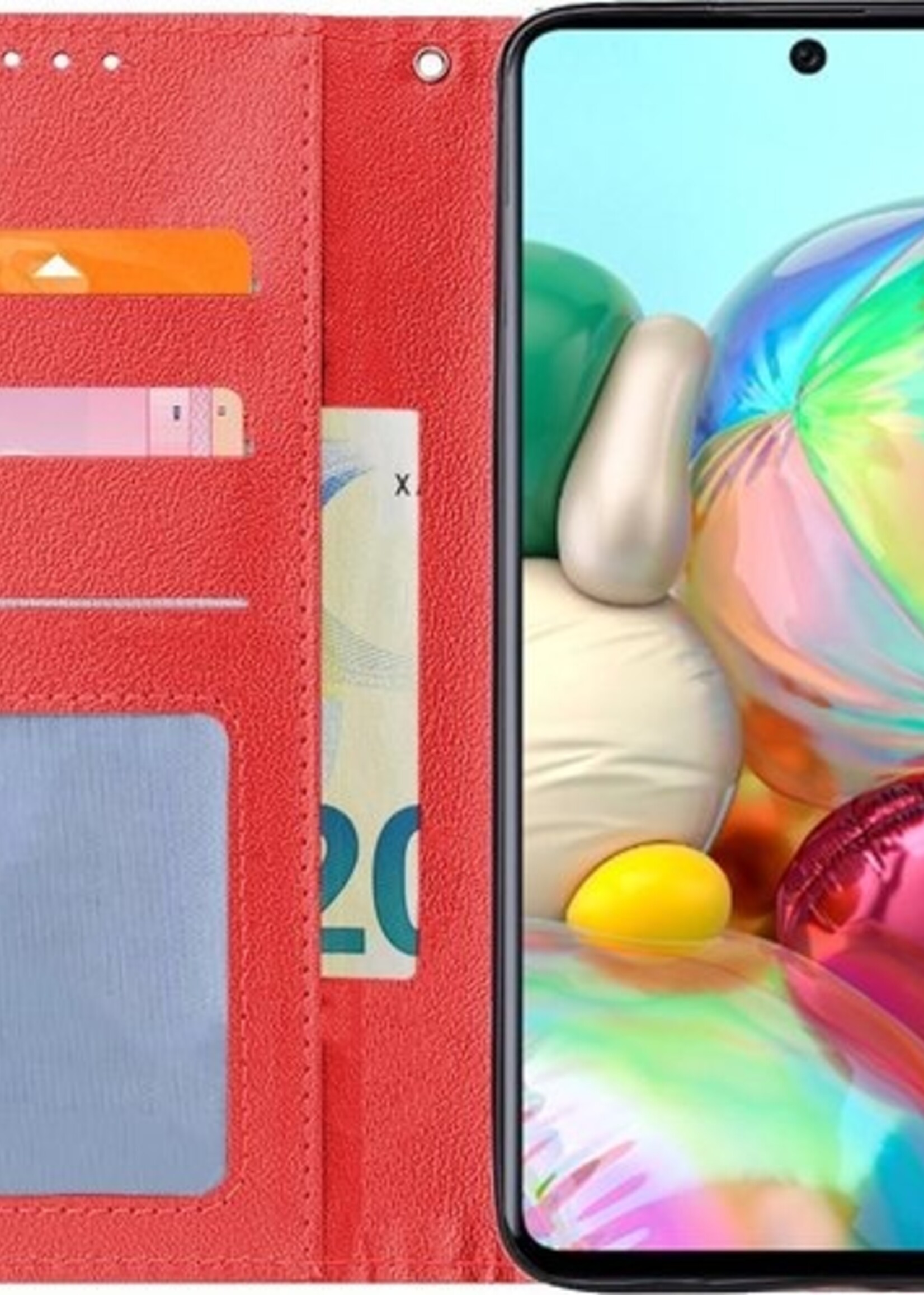 BTH Hoesje Geschikt voor Samsung A71 Hoesje Book Case Hoes Portemonnee Cover Walletcase Met Screenprotector - Hoes Geschikt voor Samsung Galaxy A71 Hoes Bookcase Hoesje - Rood