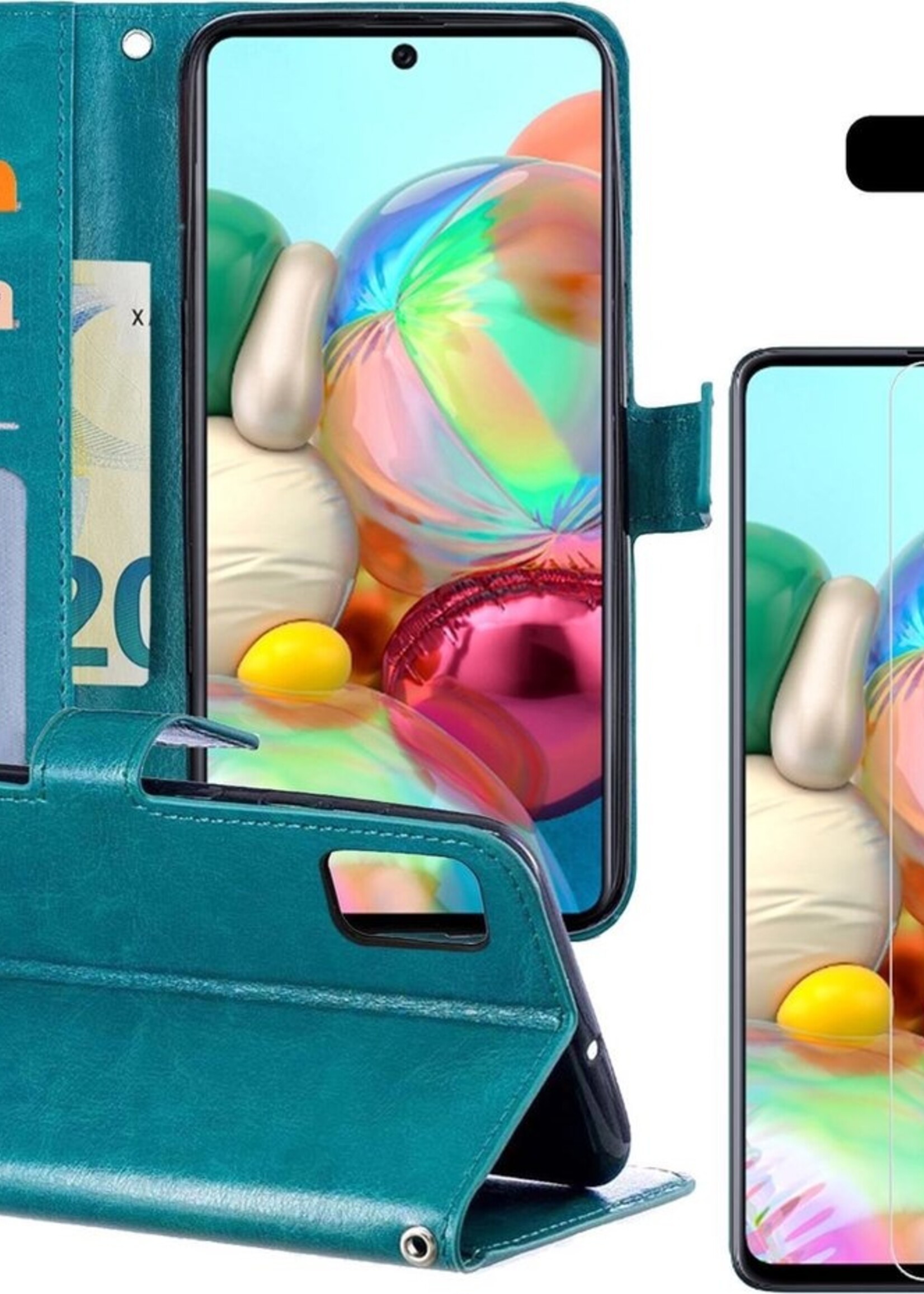 BTH Hoesje Geschikt voor Samsung A71 Hoesje Book Case Hoes Portemonnee Cover Walletcase Met Screenprotector - Hoes Geschikt voor Samsung Galaxy A71 Hoes Bookcase Hoesje - Turquoise