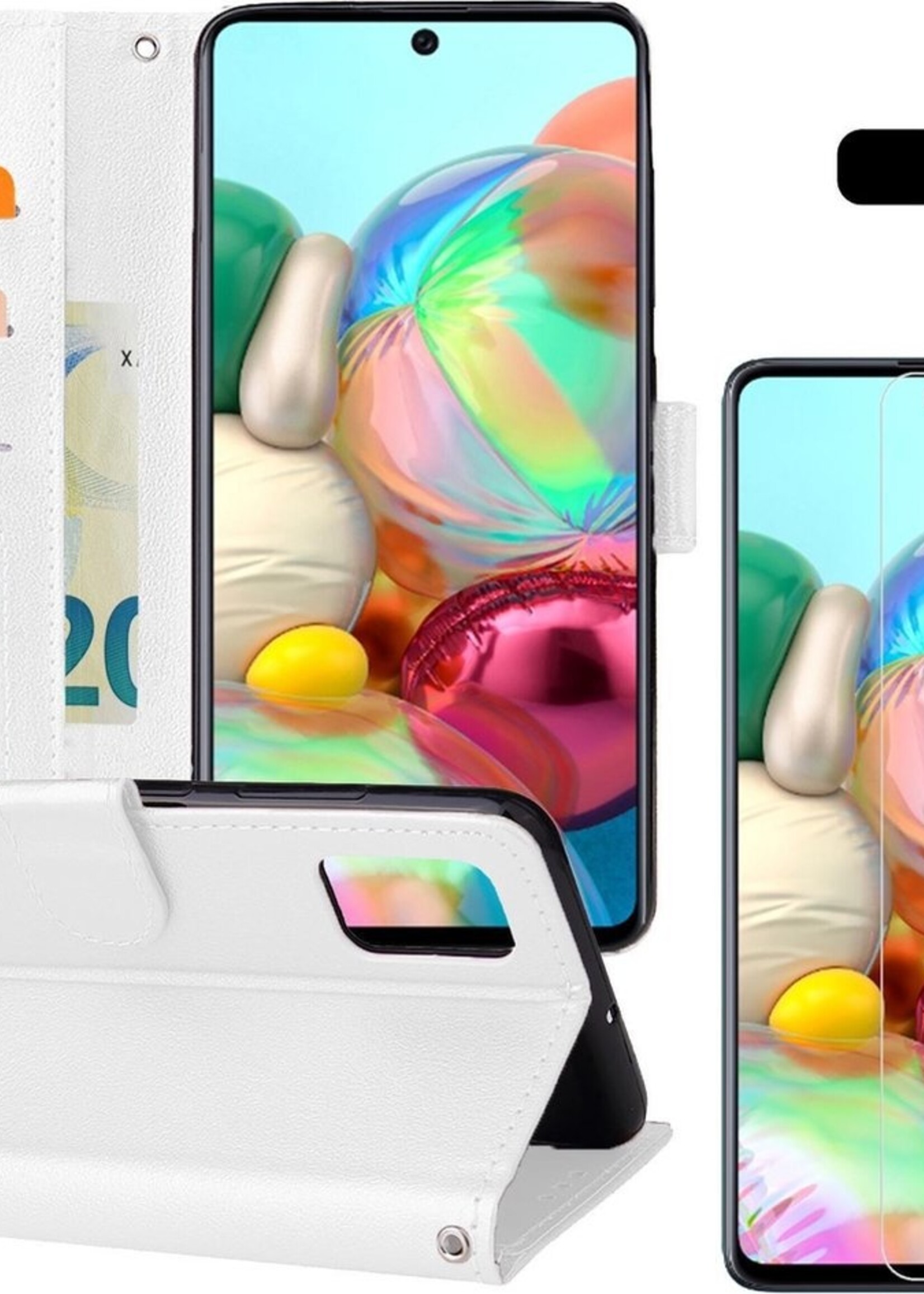BTH Hoesje Geschikt voor Samsung A71 Hoesje Book Case Hoes Portemonnee Cover Walletcase Met Screenprotector - Hoes Geschikt voor Samsung Galaxy A71 Hoes Bookcase Hoesje - Wit