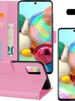 BTH BTH Samsung Galaxy A71 Hoesje Bookcase Lichtroze Met Screenprotector