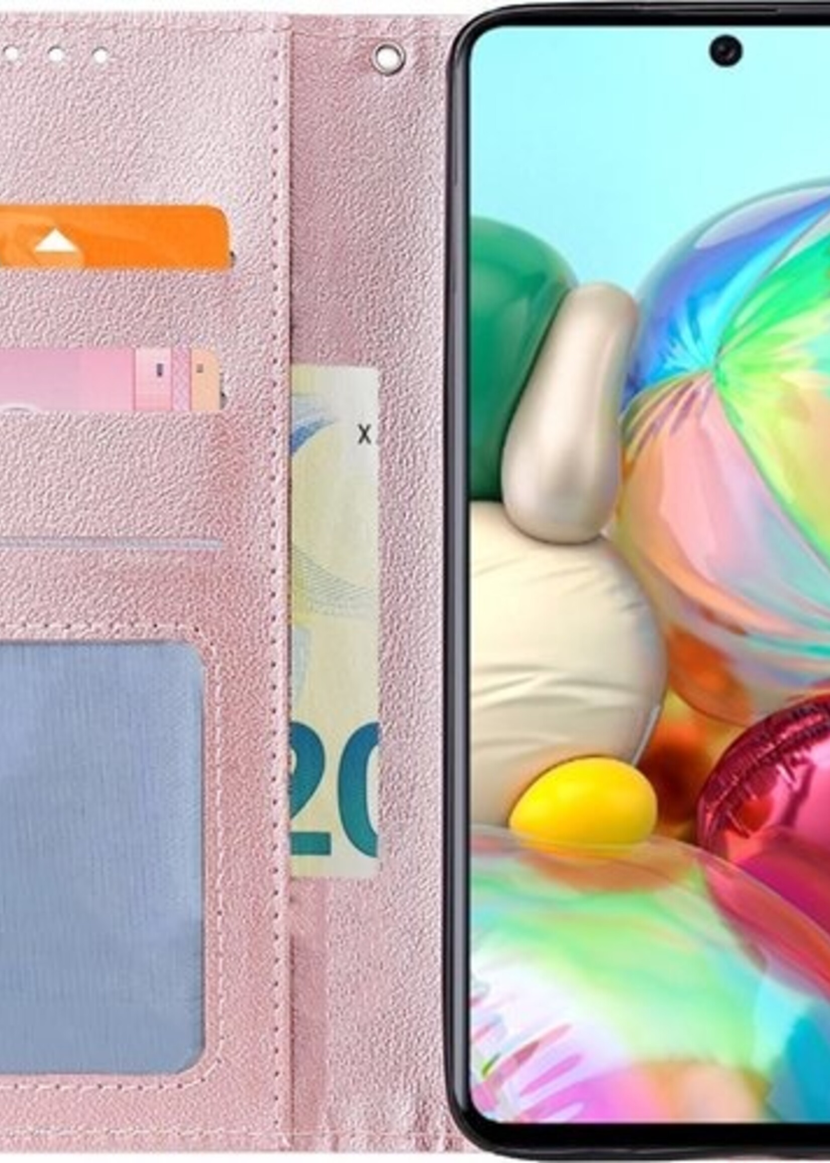 BTH Hoesje Geschikt voor Samsung A71 Hoesje Book Case Hoes Portemonnee Cover Walletcase Met Screenprotector - Hoes Geschikt voor Samsung Galaxy A71 Hoes Bookcase Hoesje - Rosé goud