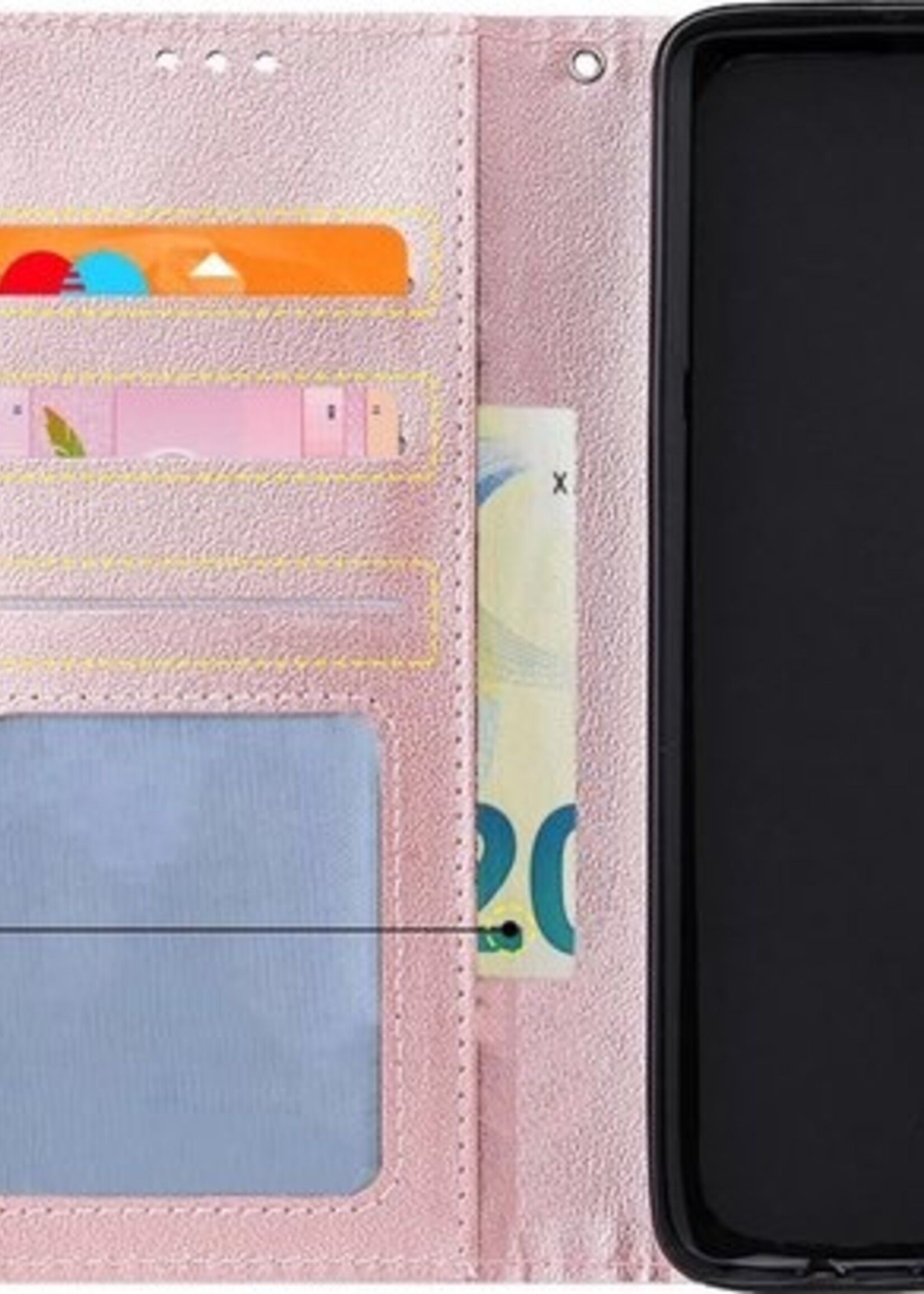 BTH Hoesje Geschikt voor Samsung A71 Hoesje Book Case Hoes Portemonnee Cover Walletcase Met Screenprotector - Hoes Geschikt voor Samsung Galaxy A71 Hoes Bookcase Hoesje - Rosé goud