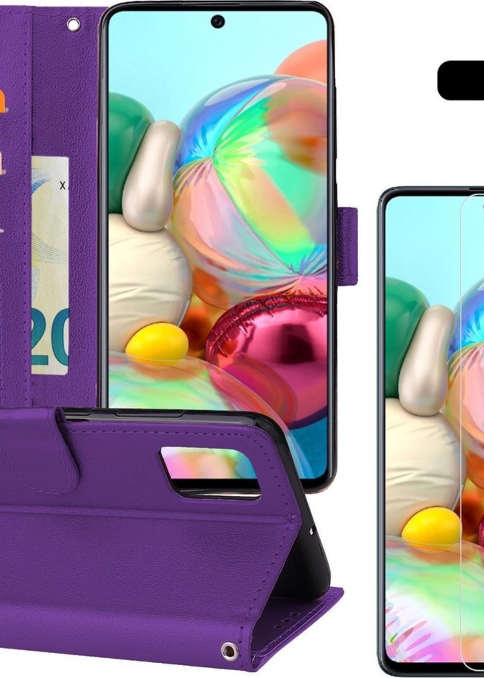 BTH Hoesje Geschikt voor Samsung A71 Hoesje Book Case Hoes Portemonnee Cover Walletcase Met Screenprotector - Hoes Geschikt voor Samsung Galaxy A71 Hoes Bookcase Hoesje - Paars