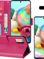 BTH BTH Samsung Galaxy A71 Hoesje Bookcase Donkerroze Met Screenprotector