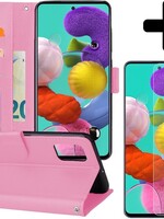 BTH BTH Samsung Galaxy A51 Hoesje Bookcase Lichtroze Met 2x Screenprotector