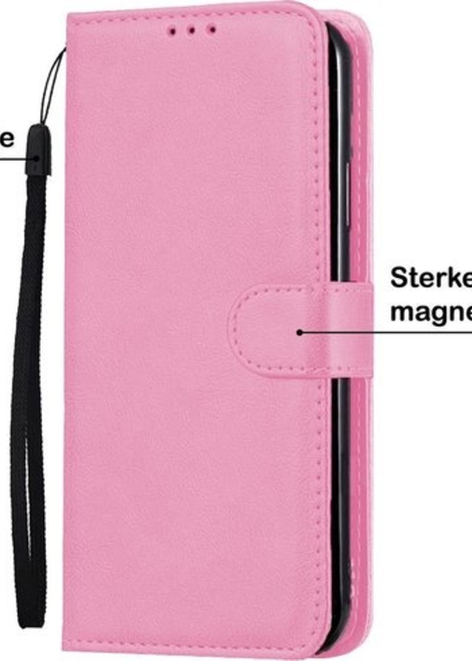 BTH Hoesje Geschikt voor Samsung A51 Hoesje Book Case Hoes Portemonnee Cover Walletcase Met 2x Screenprotector - Hoes Geschikt voor Samsung Galaxy A51 Hoes Bookcase Hoesje - Lichtroze