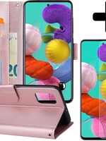 BTH BTH Samsung Galaxy A51 Hoesje Bookcase Rosé Goud Met 2x Screenprotector