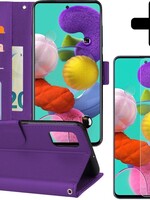 BTH BTH Samsung Galaxy A51 Hoesje Bookcase Paars Met 2x Screenprotector