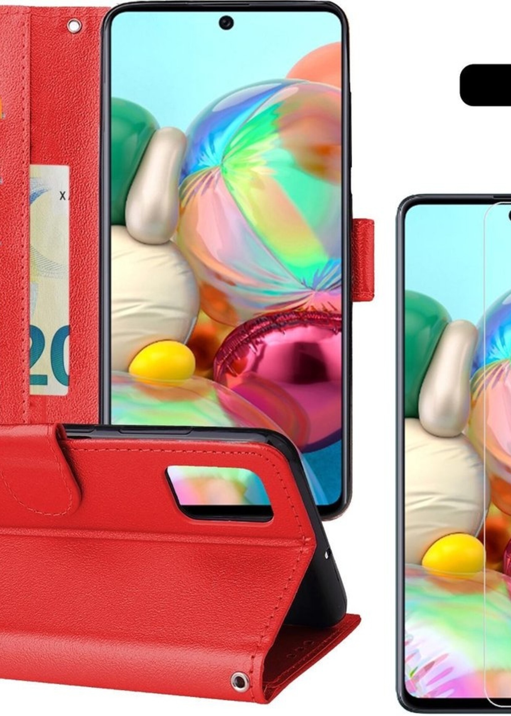 BTH Hoesje Geschikt voor Samsung A71 Hoesje Book Case Hoes Portemonnee Cover Walletcase Met 2x Screenprotector - Hoes Geschikt voor Samsung Galaxy A71 Hoes Bookcase Hoesje - Rood