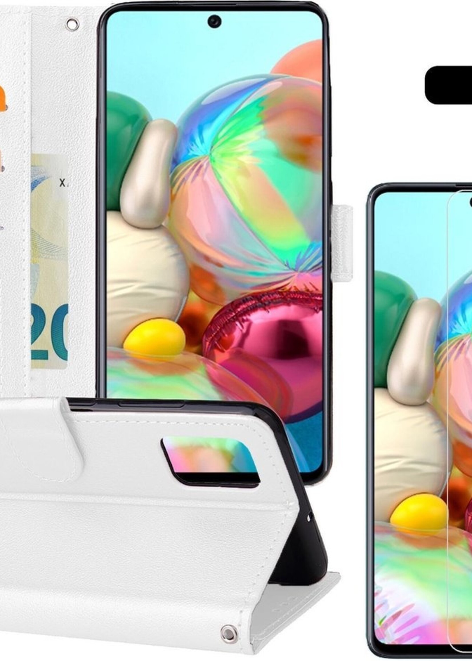 BTH Hoesje Geschikt voor Samsung A71 Hoesje Book Case Hoes Portemonnee Cover Walletcase Met 2x Screenprotector - Hoes Geschikt voor Samsung Galaxy A71 Hoes Bookcase Hoesje - Wit