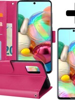 BTH BTH Samsung Galaxy A71 Hoesje Bookcase Donkerroze Met 2x Screenprotector