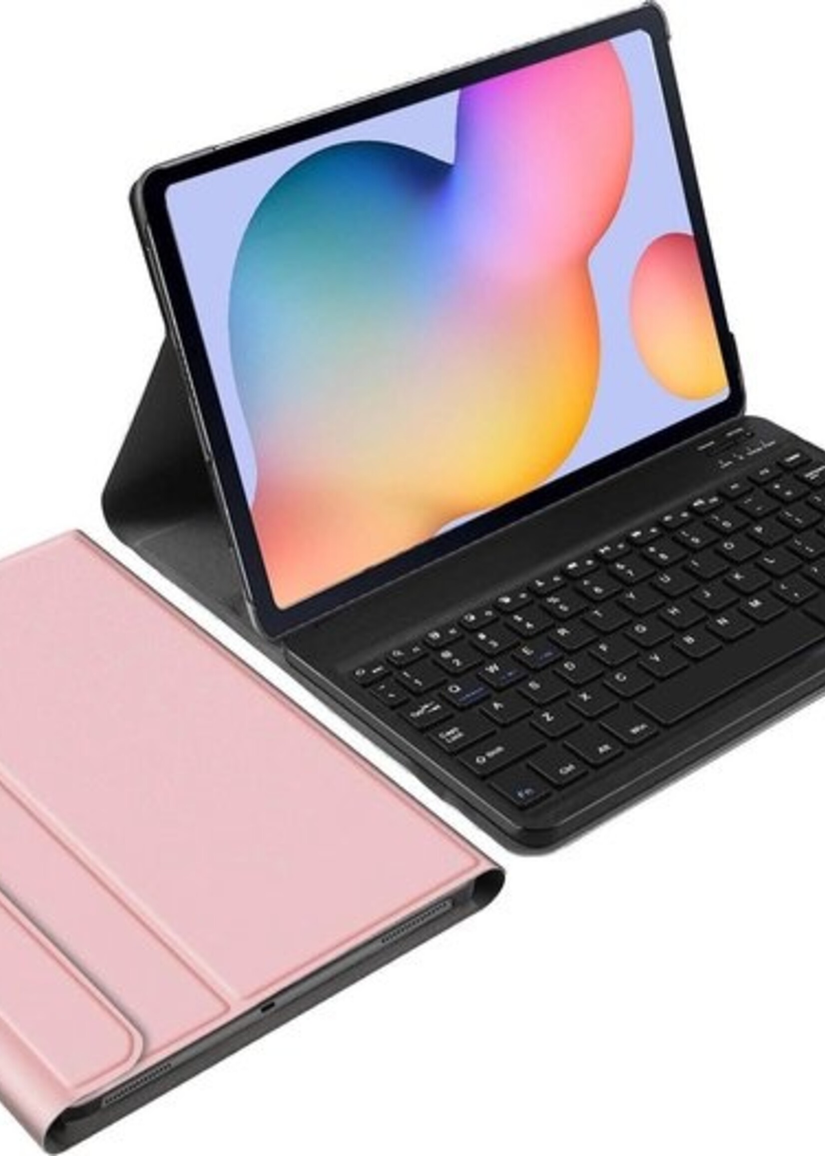 BTH Hoes Geschikt voor Samsung Galaxy Tab S6 Lite Hoes Toetsenbord Hoesje Keyboard Case Cover - Hoesje Geschikt voor Samsung Tab S6 Lite Hoes Toetsenbord Case - Rosé goud