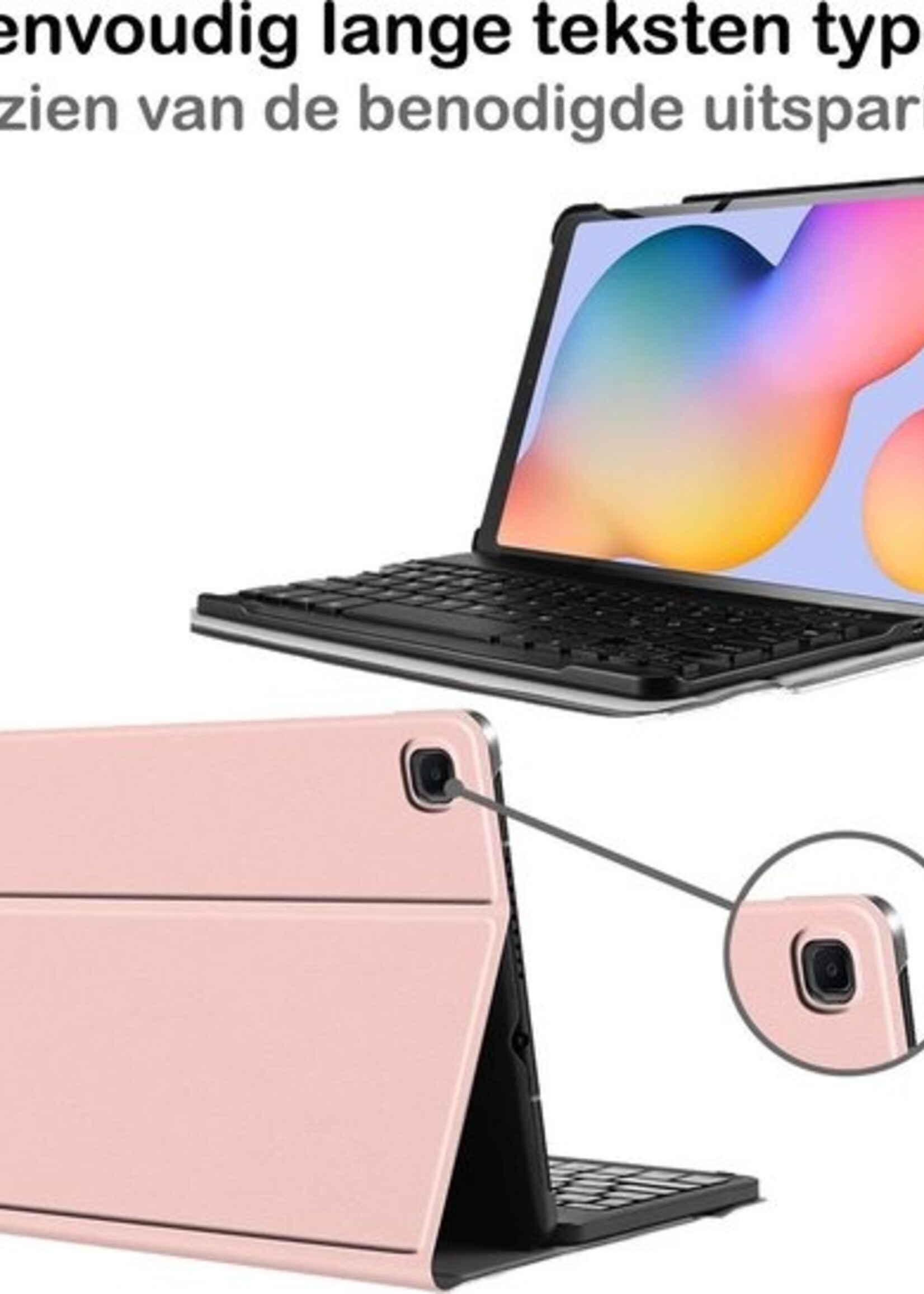 BTH Hoes Geschikt voor Samsung Galaxy Tab S6 Lite Hoes Toetsenbord Hoesje Keyboard Case Cover - Hoesje Geschikt voor Samsung Tab S6 Lite Hoes Toetsenbord Case - Rosé goud