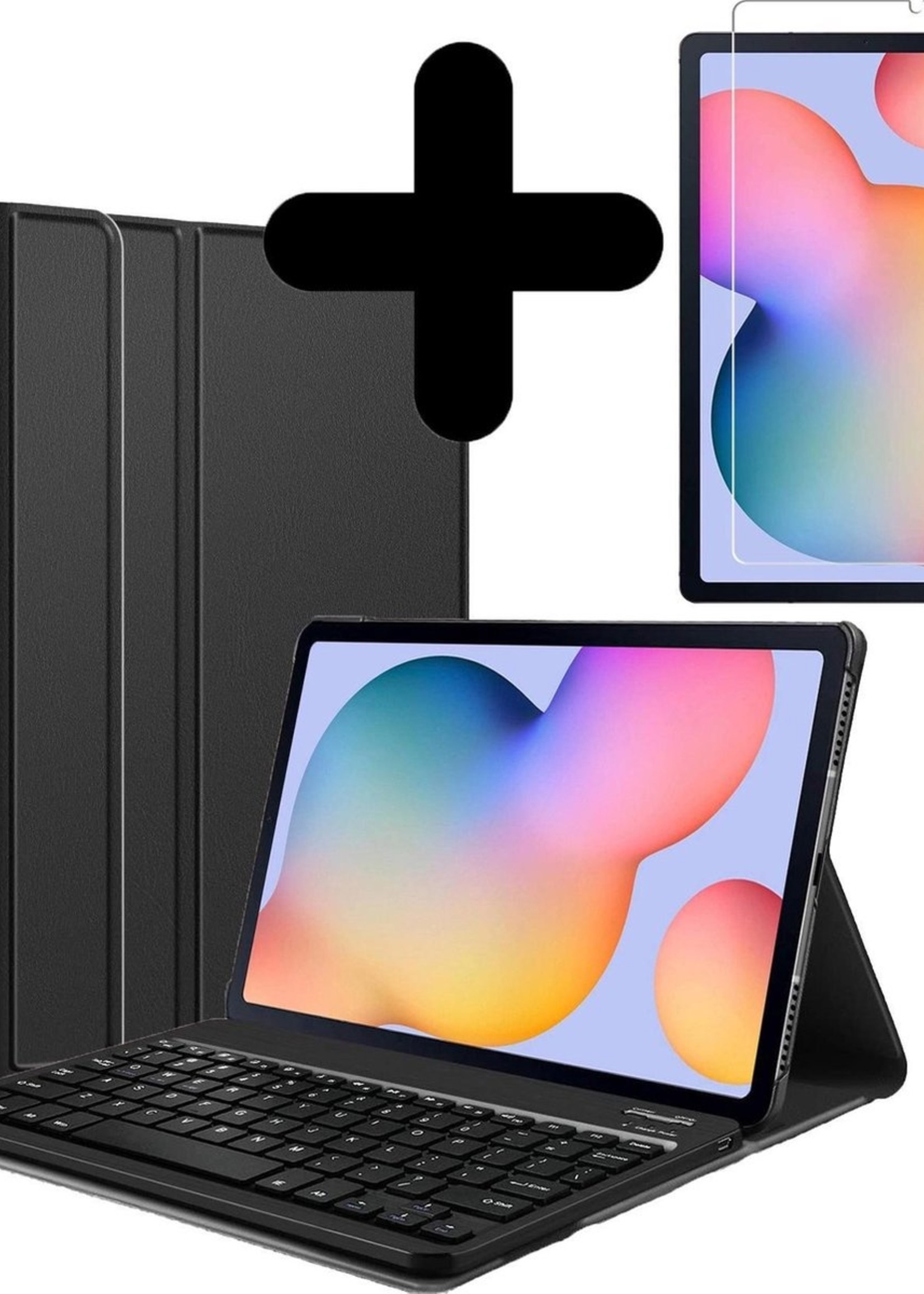 BTH Hoes Geschikt voor Samsung Galaxy Tab S6 Lite Hoes Toetsenbord Hoesje Keyboard Case Cover Met Screenprotector - Hoesje Geschikt voor Samsung Tab S6 Lite Hoes Toetsenbord Case - Zwart