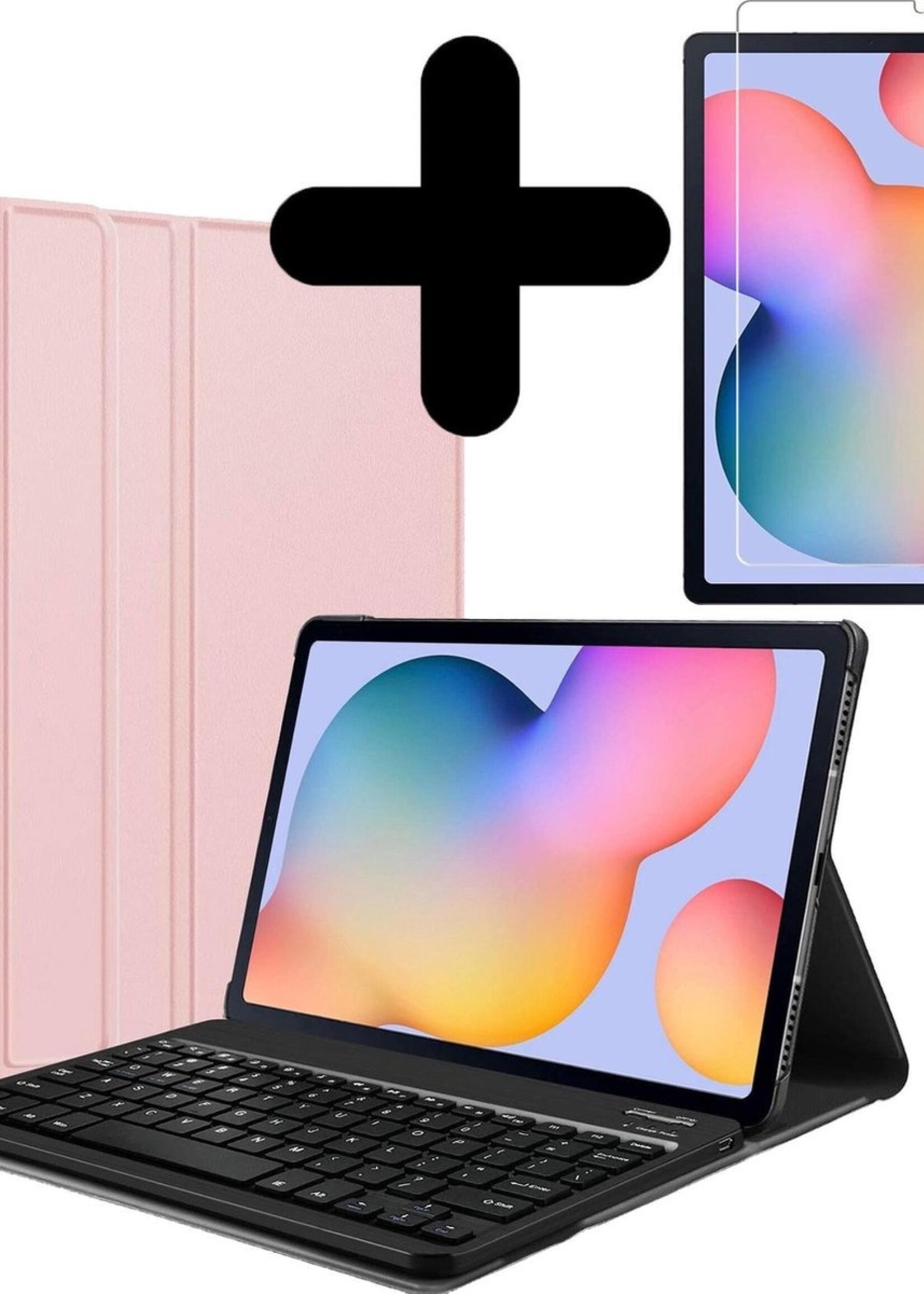 BTH Hoes Geschikt voor Samsung Galaxy Tab S6 Lite Hoes Toetsenbord Hoesje Keyboard Case Cover Met Screenprotector - Hoesje Geschikt voor Samsung Tab S6 Lite Hoes Toetsenbord Case - Rosé goud