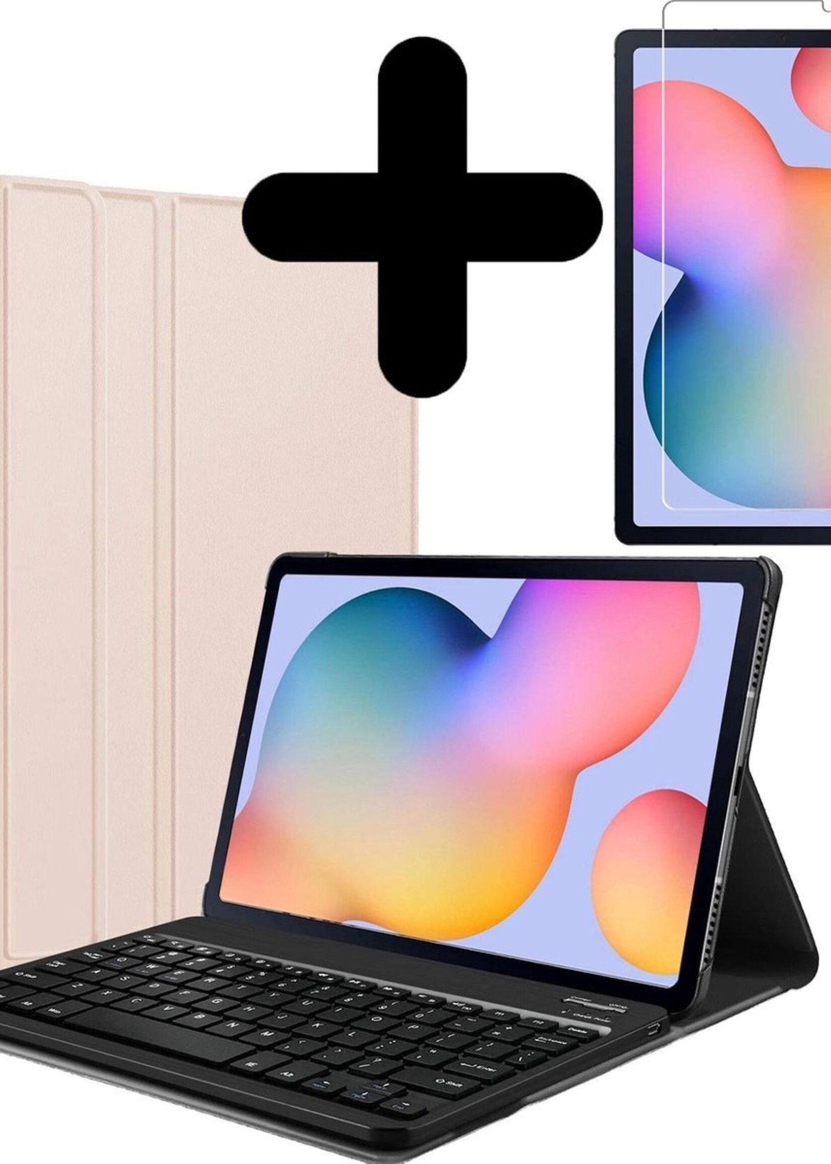 BTH Hoes Geschikt voor Samsung Galaxy Tab S6 Lite Hoes Toetsenbord Hoesje Keyboard Case Cover Met Screenprotector - Hoesje Geschikt voor Samsung Tab S6 Lite Hoes Toetsenbord Case - Goud