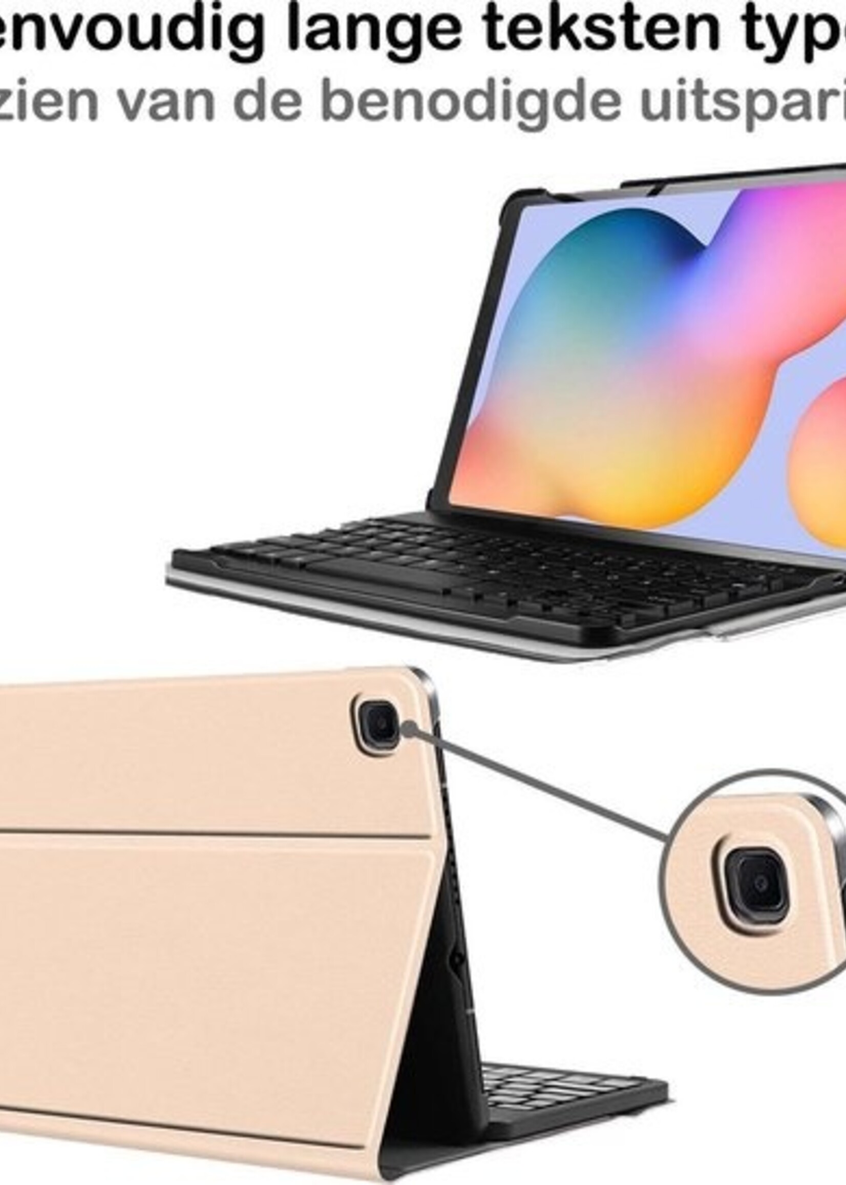 BTH Hoes Geschikt voor Samsung Galaxy Tab S6 Lite Hoes Toetsenbord Hoesje Keyboard Case Cover Met Screenprotector - Hoesje Geschikt voor Samsung Tab S6 Lite Hoes Toetsenbord Case - Goud