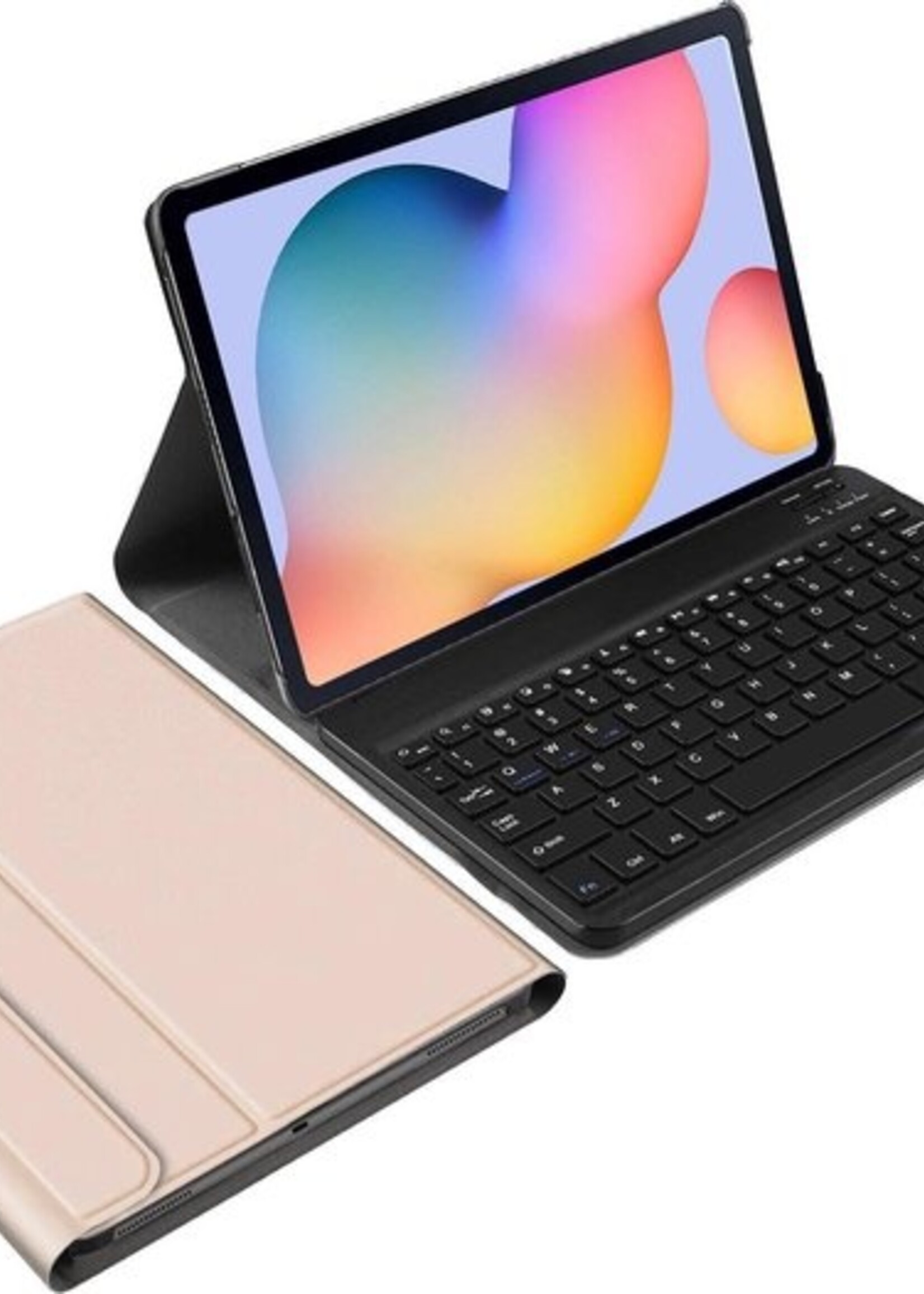 BTH Hoes Geschikt voor Samsung Galaxy Tab S6 Lite Hoes Toetsenbord Hoesje Keyboard Case Cover Met Screenprotector - Hoesje Geschikt voor Samsung Tab S6 Lite Hoes Toetsenbord Case - Goud