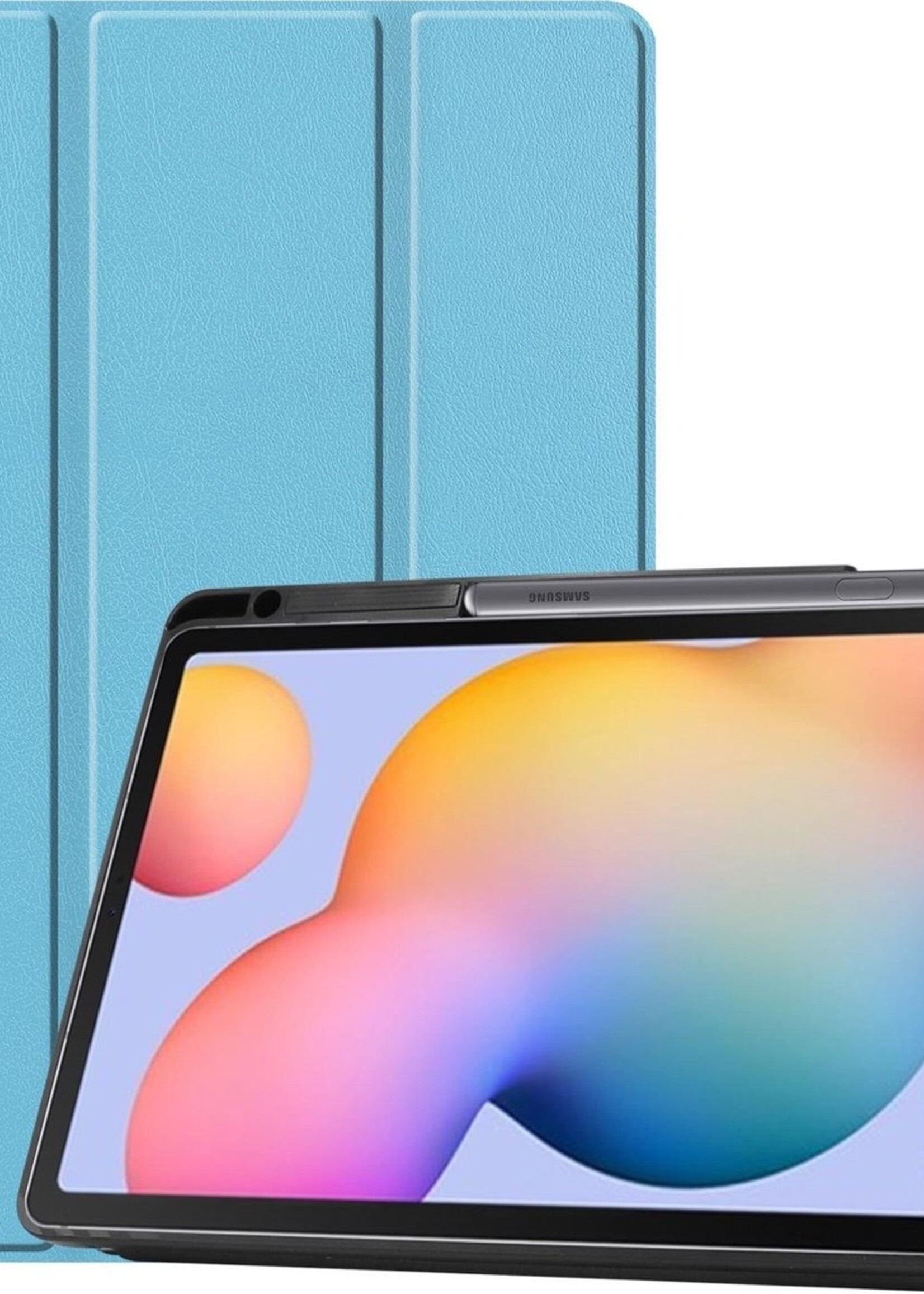 BTH Hoes Geschikt voor Samsung Galaxy Tab S6 Lite Hoes Book Case Hoesje Trifold Cover Met Uitsparing Geschikt voor S Pen - Hoesje Geschikt voor Samsung Tab S6 Lite Hoesje Bookcase - Blauw