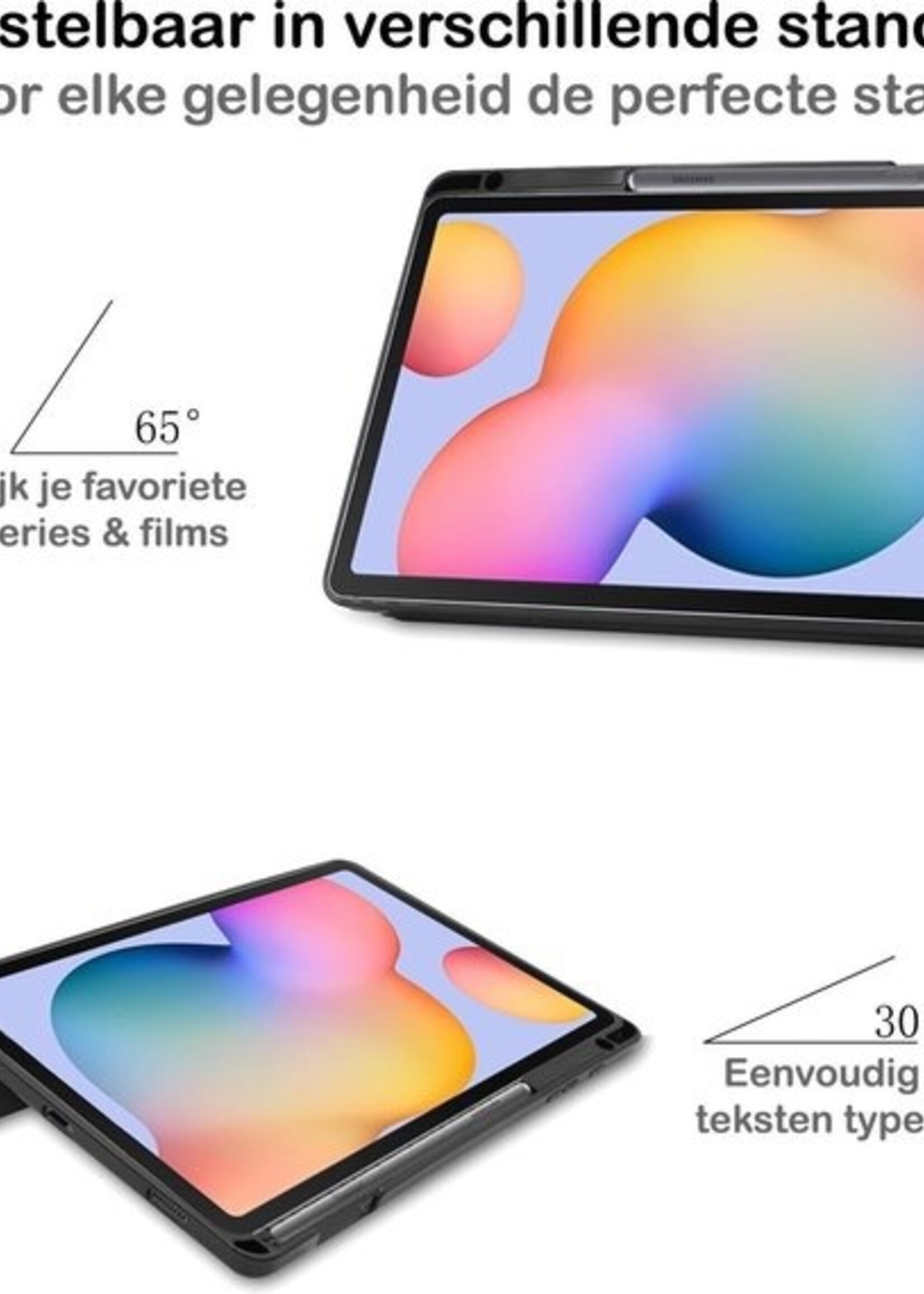 BTH Hoes Geschikt voor Samsung Galaxy Tab S6 Lite Hoes Book Case Hoesje Trifold Cover Met Uitsparing Geschikt voor S Pen - Hoesje Geschikt voor Samsung Tab S6 Lite Hoesje Bookcase - Blauw