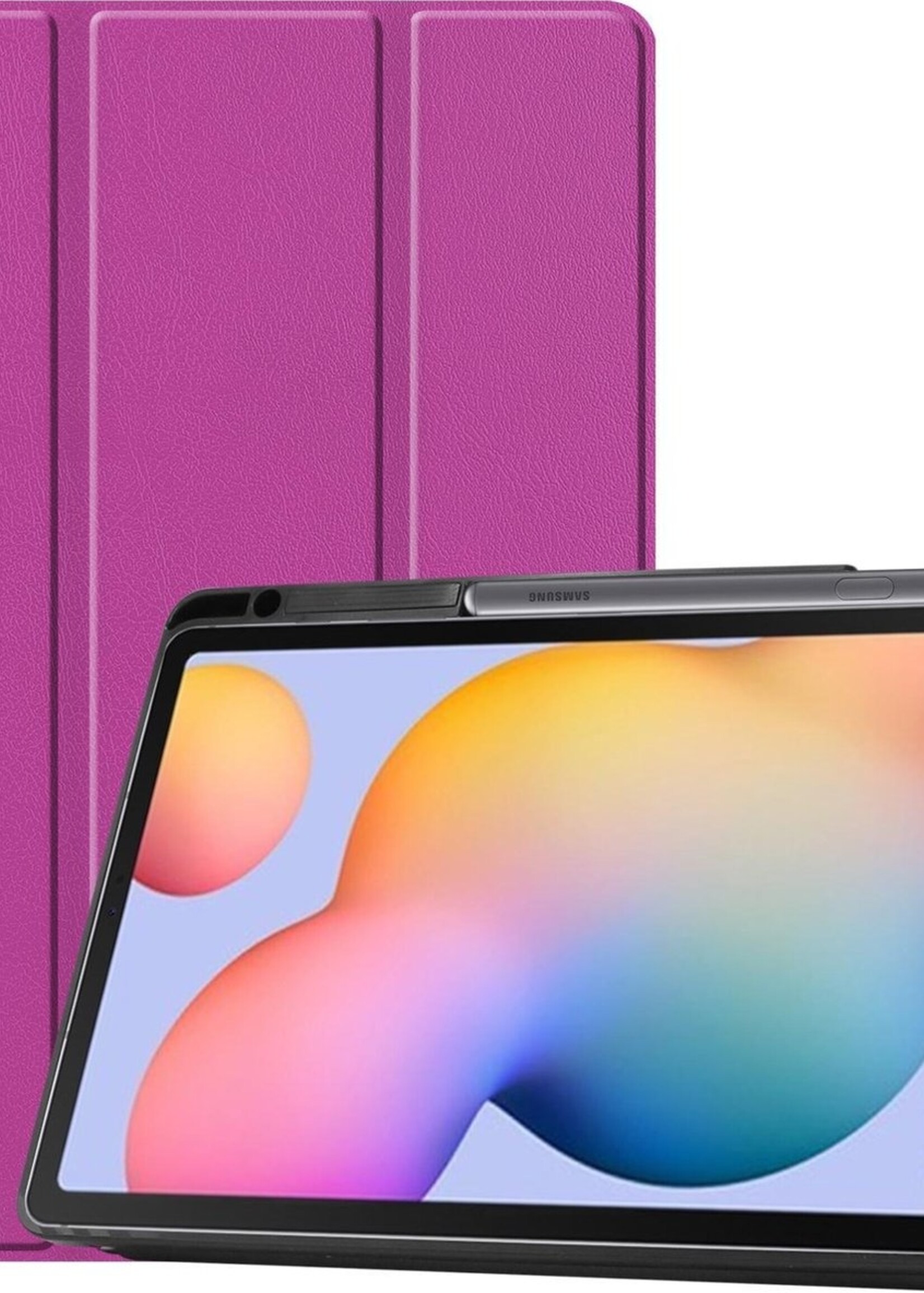BTH Hoes Geschikt voor Samsung Galaxy Tab S6 Lite Hoes Book Case Hoesje Trifold Cover Met Uitsparing Geschikt voor S Pen - Hoesje Geschikt voor Samsung Tab S6 Lite Hoesje Bookcase - Paars