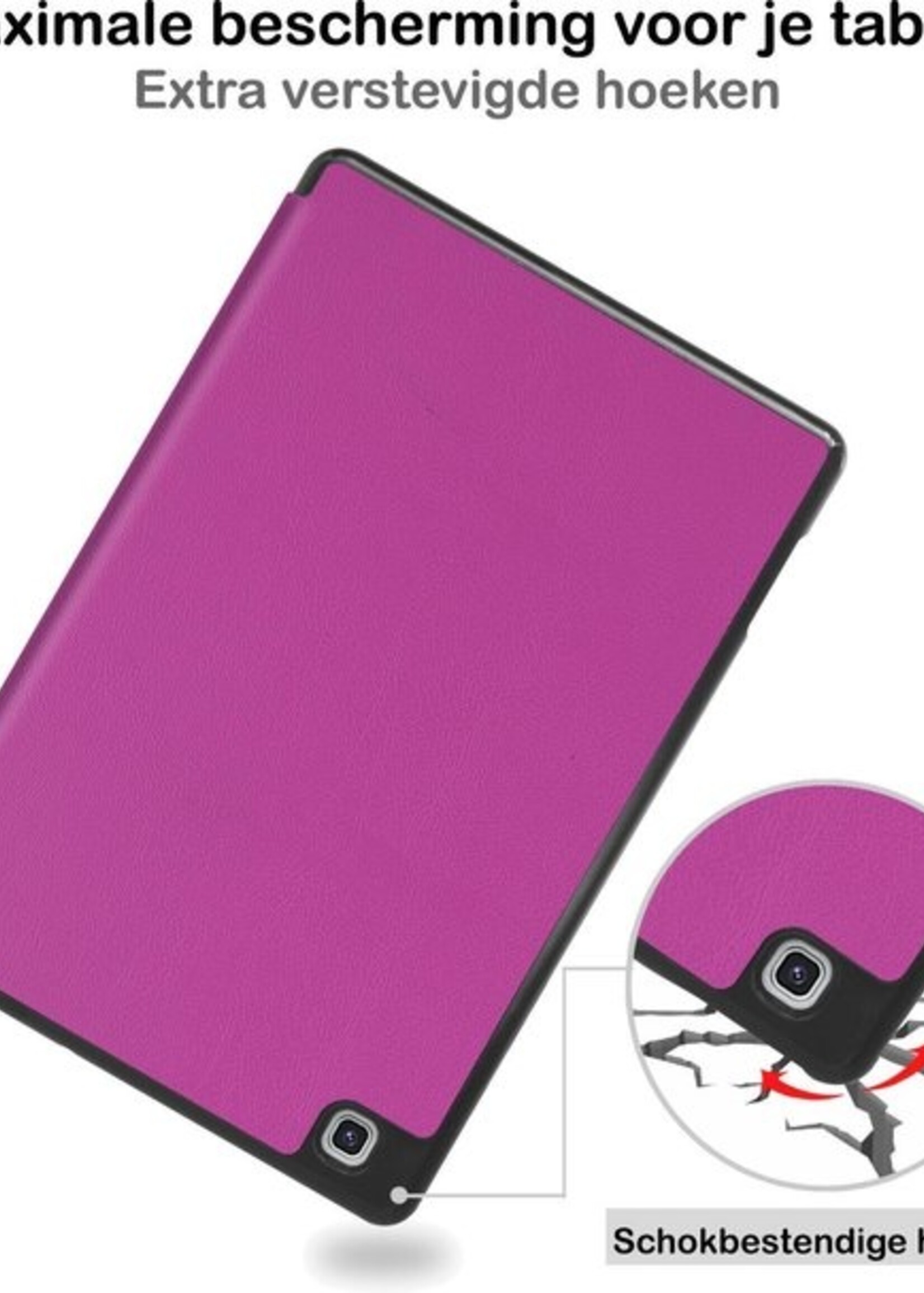 BTH Hoes Geschikt voor Samsung Galaxy Tab S6 Lite Hoes Book Case Hoesje Trifold Cover Met Uitsparing Geschikt voor S Pen - Hoesje Geschikt voor Samsung Tab S6 Lite Hoesje Bookcase - Paars