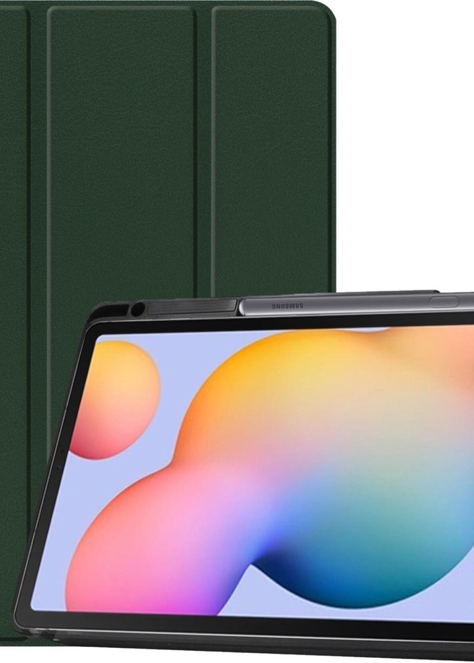 BTH Hoes Geschikt voor Samsung Galaxy Tab S6 Lite Hoes Book Case Hoesje Trifold Cover Met Uitsparing Geschikt voor S Pen - Hoesje Geschikt voor Samsung Tab S6 Lite Hoesje Bookcase - Groen