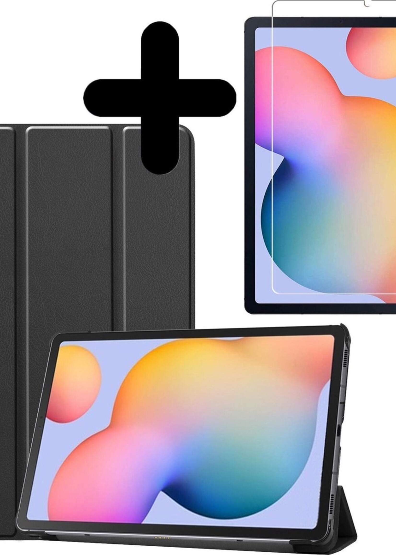 BTH Hoes Geschikt voor Samsung Galaxy Tab S6 Lite Hoes Book Case Hoesje Trifold Cover Met Screenprotector - Hoesje Geschikt voor Samsung Tab S6 Lite Hoesje Bookcase - Zwart