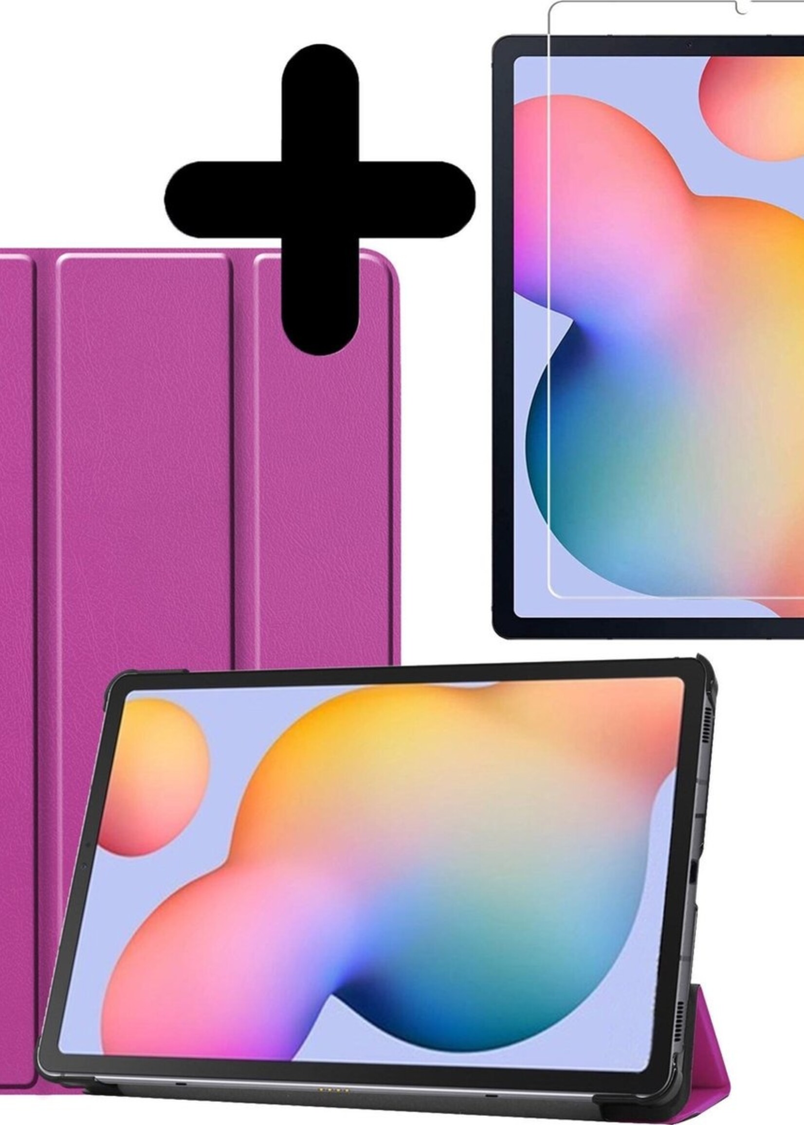 BTH Hoes Geschikt voor Samsung Galaxy Tab S6 Lite Hoes Book Case Hoesje Trifold Cover Met Screenprotector - Hoesje Geschikt voor Samsung Tab S6 Lite Hoesje Bookcase - Paars