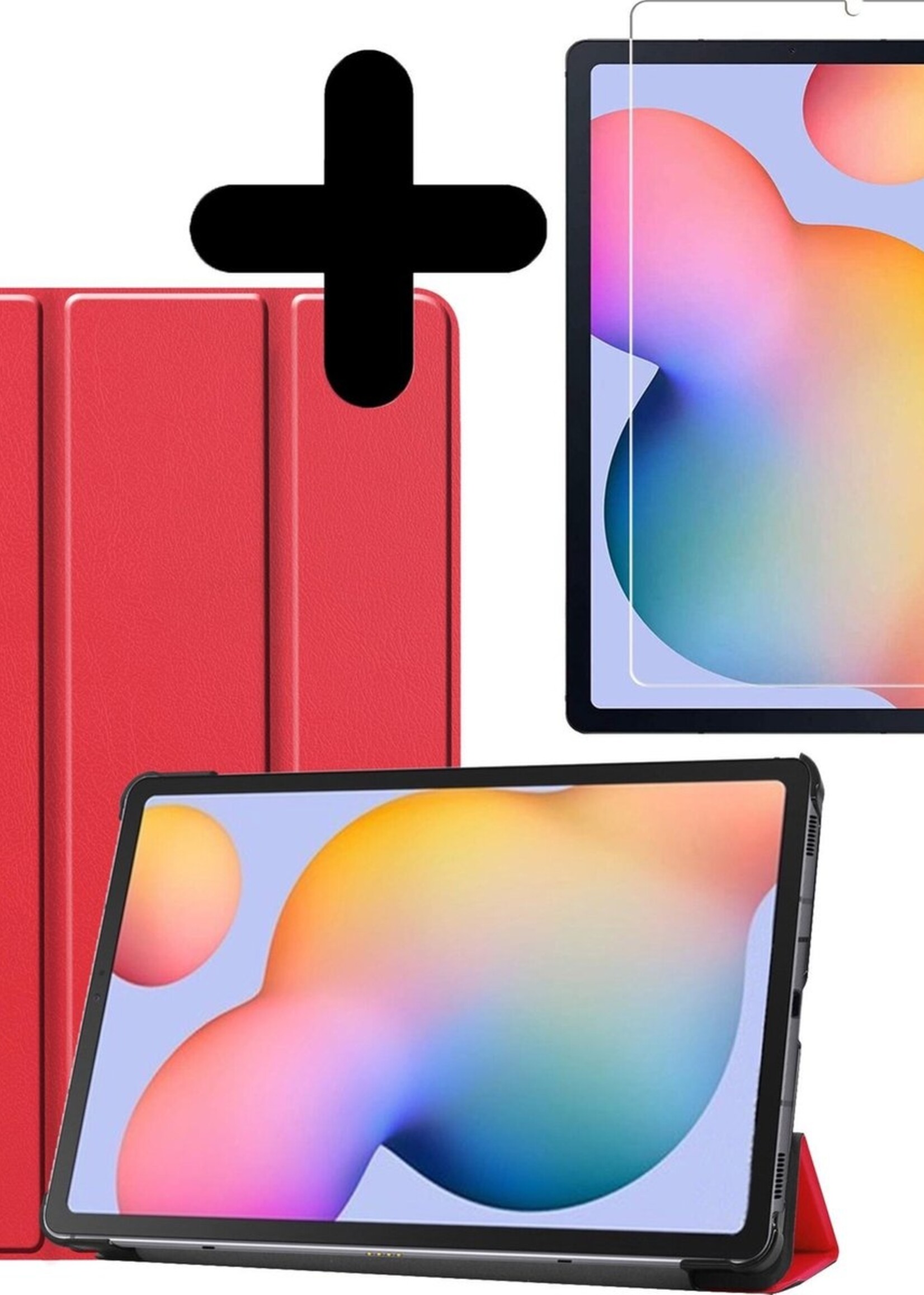 BTH Hoes Geschikt voor Samsung Galaxy Tab S6 Lite Hoes Book Case Hoesje Trifold Cover Met Screenprotector - Hoesje Geschikt voor Samsung Tab S6 Lite Hoesje Bookcase - Rood