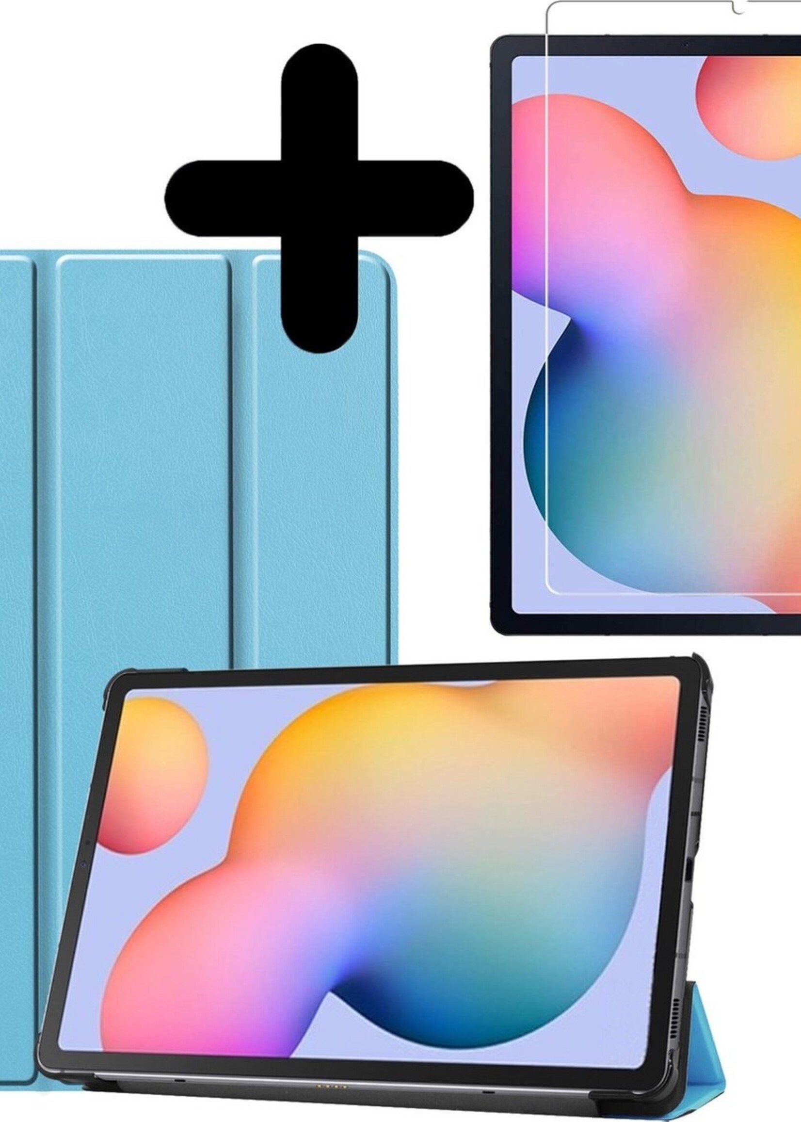BTH Hoes Geschikt voor Samsung Galaxy Tab S6 Lite Hoes Book Case Hoesje Trifold Cover Met Screenprotector - Hoesje Geschikt voor Samsung Tab S6 Lite Hoesje Bookcase - Lichtblauw
