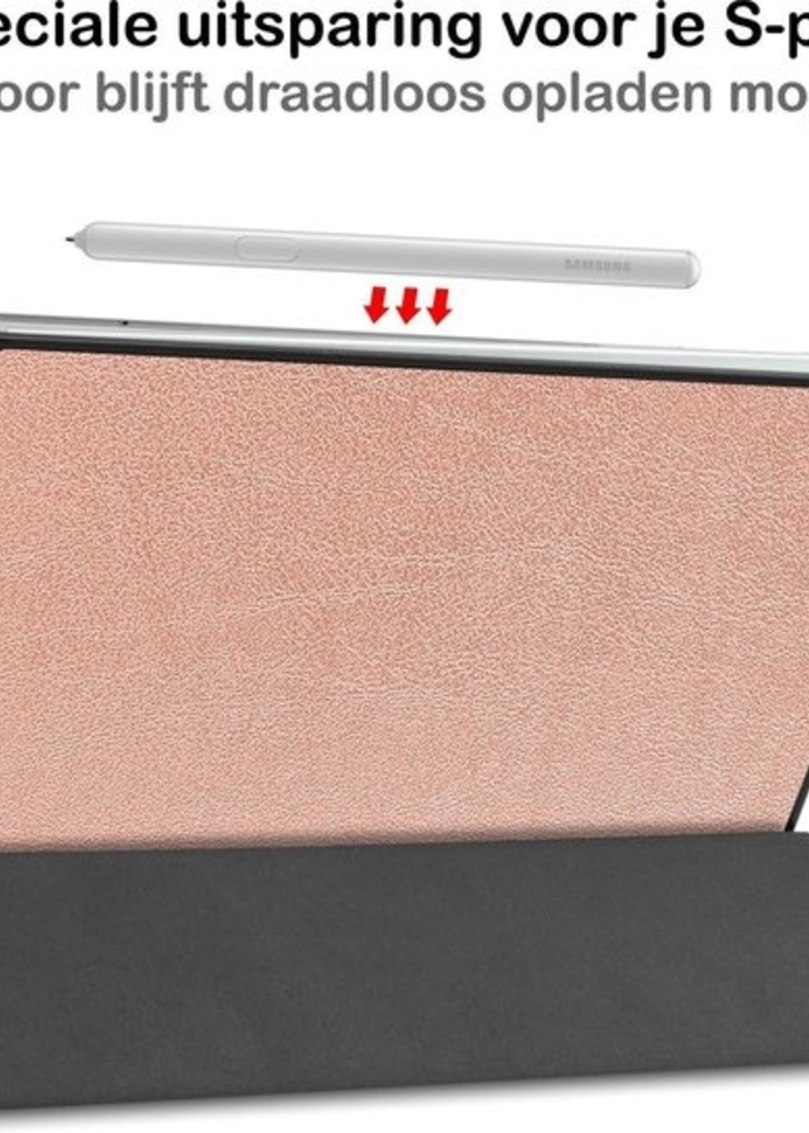 BTH Hoes Geschikt voor Samsung Galaxy Tab S6 Lite Hoes Book Case Hoesje Trifold Cover Met Screenprotector - Hoesje Geschikt voor Samsung Tab S6 Lite Hoesje Bookcase - Rosé goud
