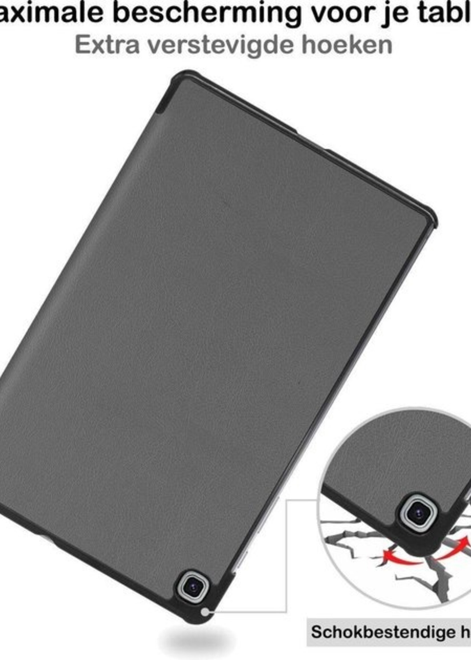 BTH Hoes Geschikt voor Samsung Galaxy Tab S6 Lite Hoes Book Case Hoesje Trifold Cover Met Screenprotector - Hoesje Geschikt voor Samsung Tab S6 Lite Hoesje Bookcase - Grijs