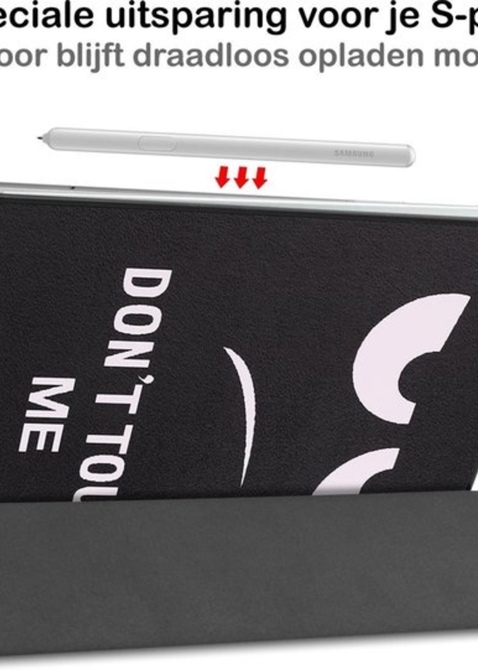 BTH Hoes Geschikt voor Samsung Galaxy Tab S6 Lite Hoes Book Case Hoesje Trifold Cover Met Screenprotector - Hoesje Geschikt voor Samsung Tab S6 Lite Hoesje Bookcase - Don't Touch Me