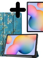 BTH BTH Samsung Galaxy Tab S6 Lite Hoesje met Screenprotector - Witte bloesem