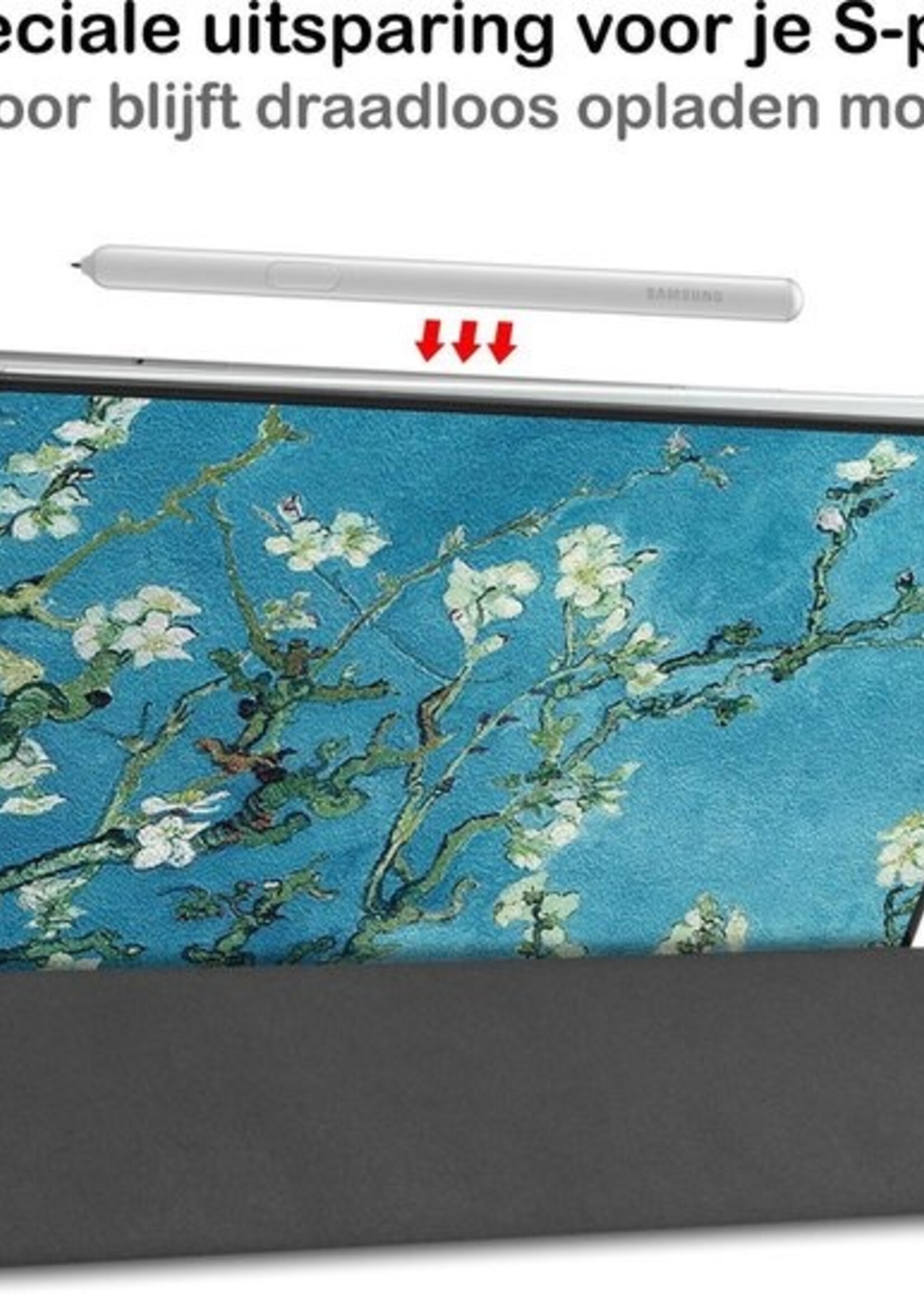 BTH Hoes Geschikt voor Samsung Galaxy Tab S6 Lite Hoes Book Case Hoesje Trifold Cover Met Screenprotector - Hoesje Geschikt voor Samsung Tab S6 Lite Hoesje Bookcase - Bloesem