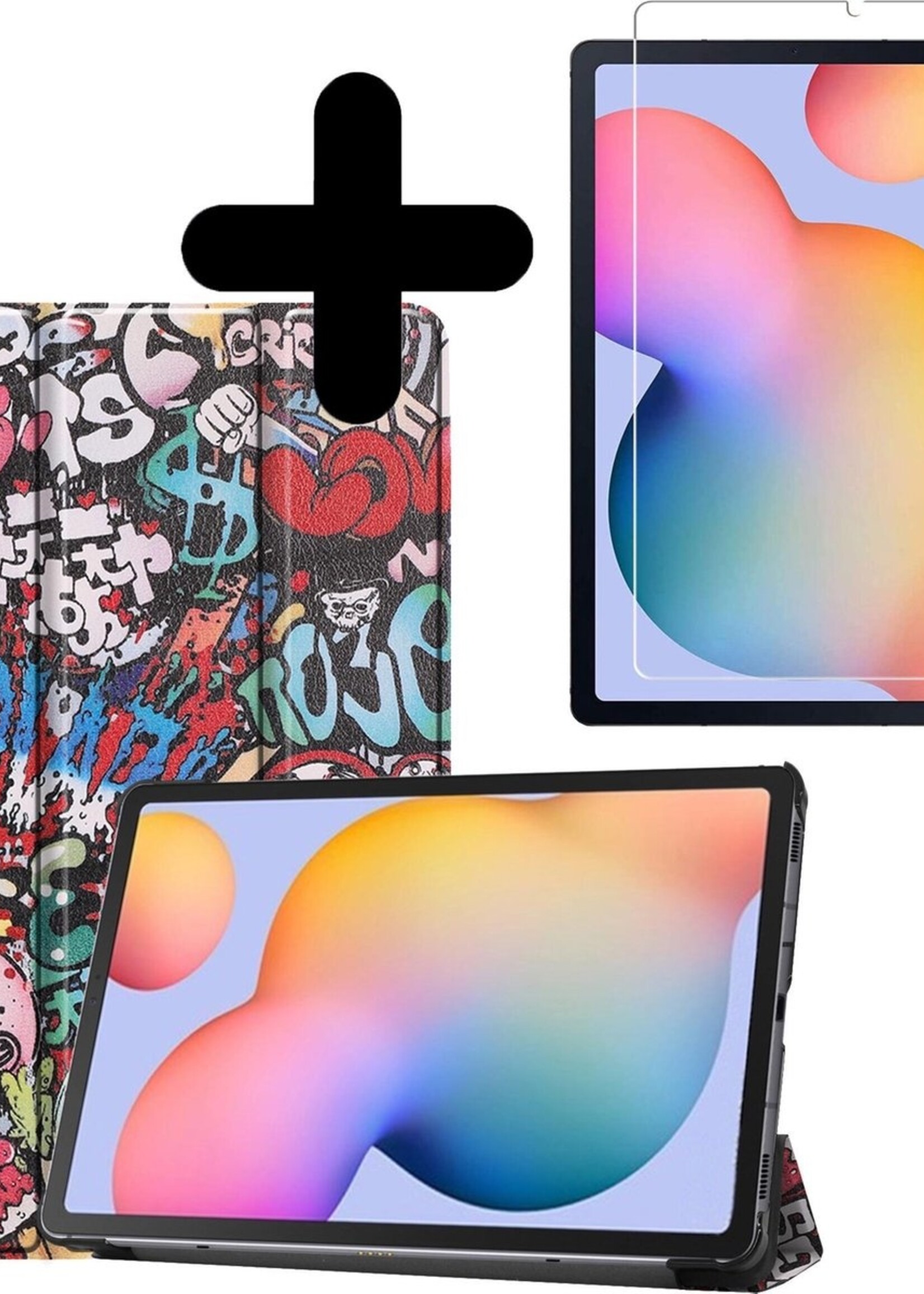 BTH Hoes Geschikt voor Samsung Galaxy Tab S6 Lite Hoes Book Case Hoesje Trifold Cover Met Screenprotector - Hoesje Geschikt voor Samsung Tab S6 Lite Hoesje Bookcase - Graffity