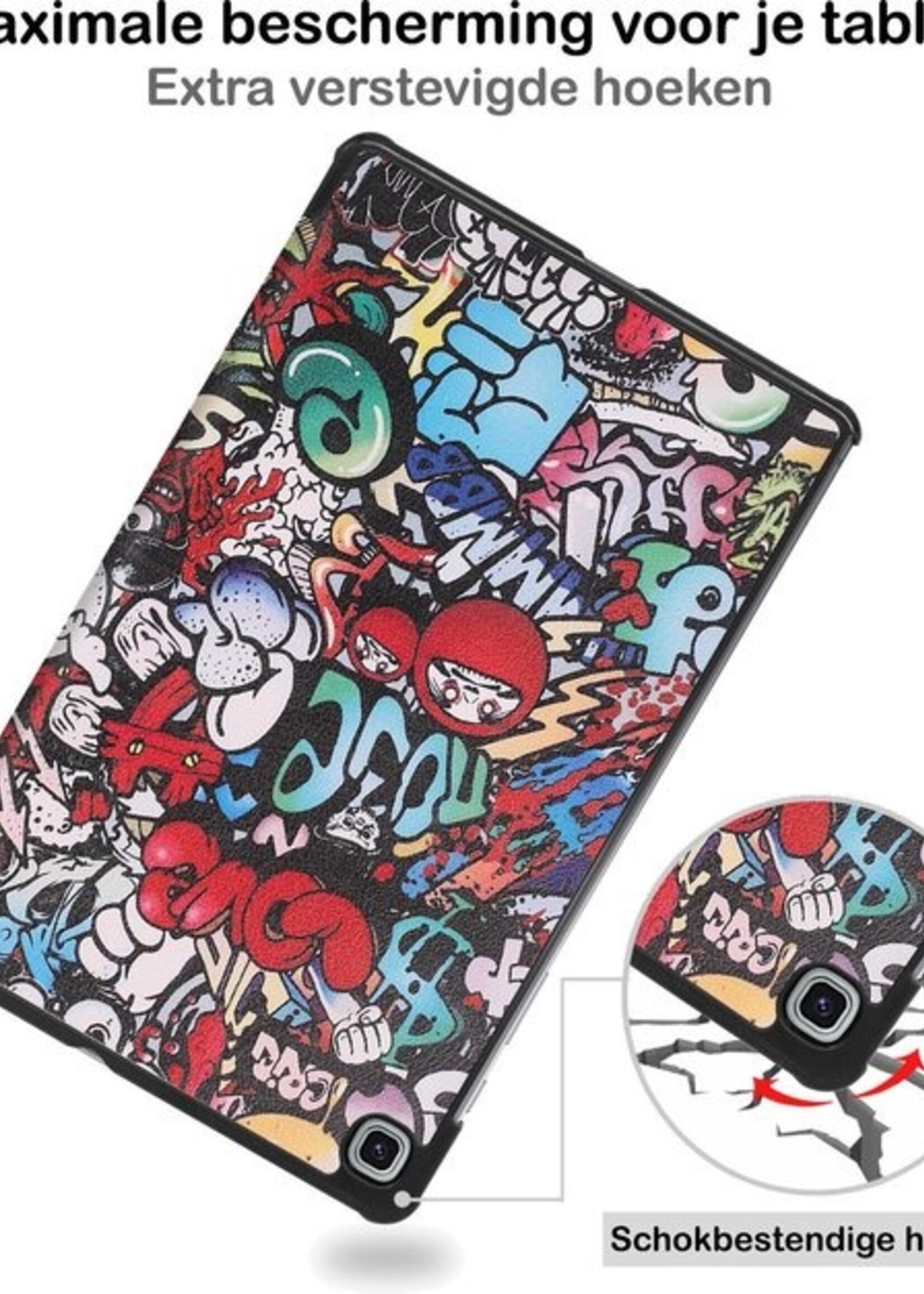 BTH Hoes Geschikt voor Samsung Galaxy Tab S6 Lite Hoes Book Case Hoesje Trifold Cover Met Screenprotector - Hoesje Geschikt voor Samsung Tab S6 Lite Hoesje Bookcase - Graffity