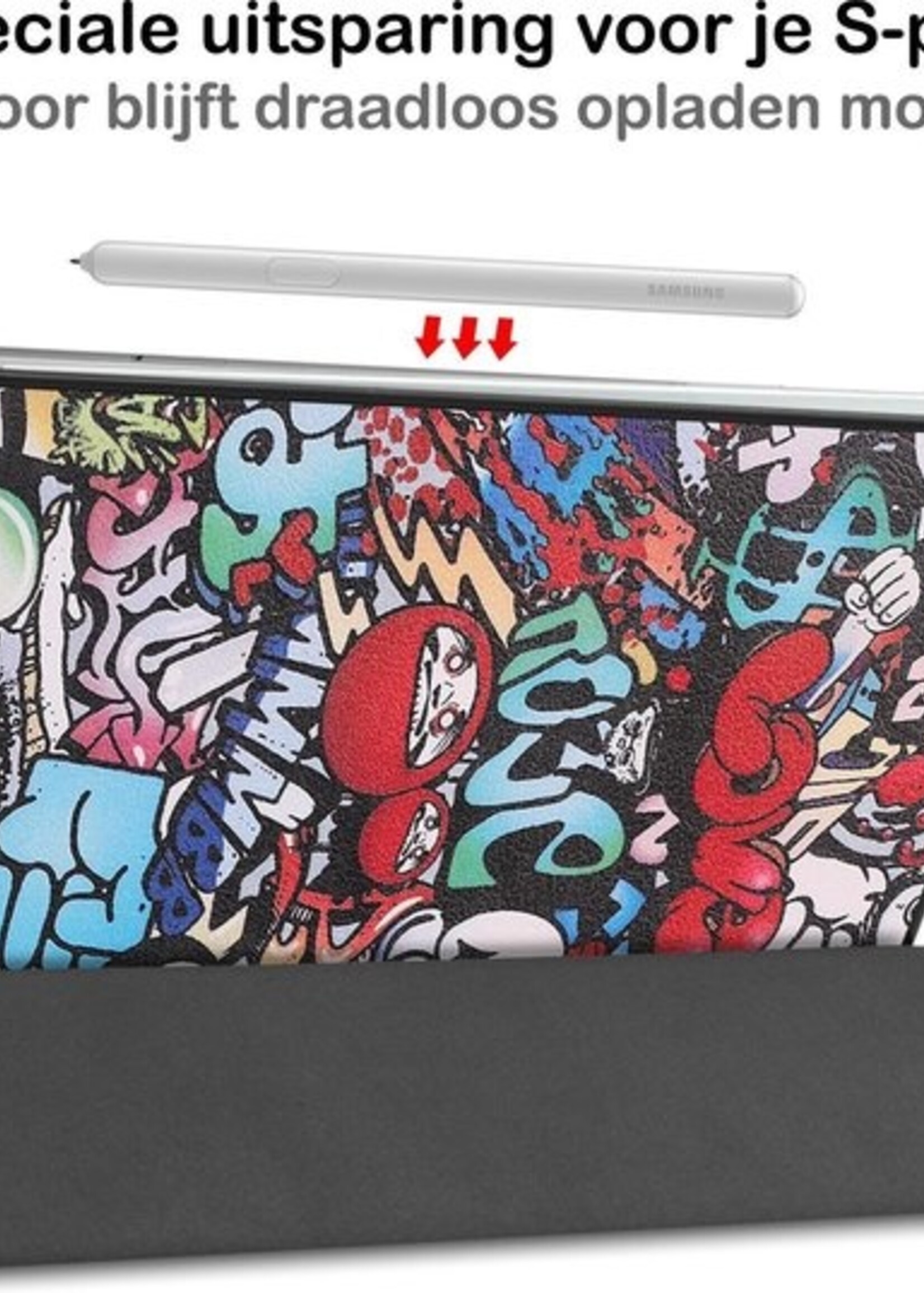 BTH Hoes Geschikt voor Samsung Galaxy Tab S6 Lite Hoes Book Case Hoesje Trifold Cover Met Screenprotector - Hoesje Geschikt voor Samsung Tab S6 Lite Hoesje Bookcase - Graffity