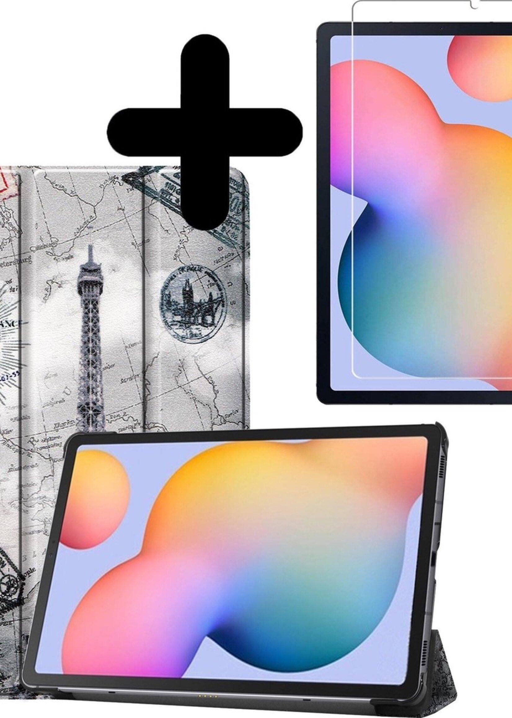 BTH Hoes Geschikt voor Samsung Galaxy Tab S6 Lite Hoes Book Case Hoesje Trifold Cover Met Screenprotector - Hoesje Geschikt voor Samsung Tab S6 Lite Hoesje Bookcase - Eiffeltoren