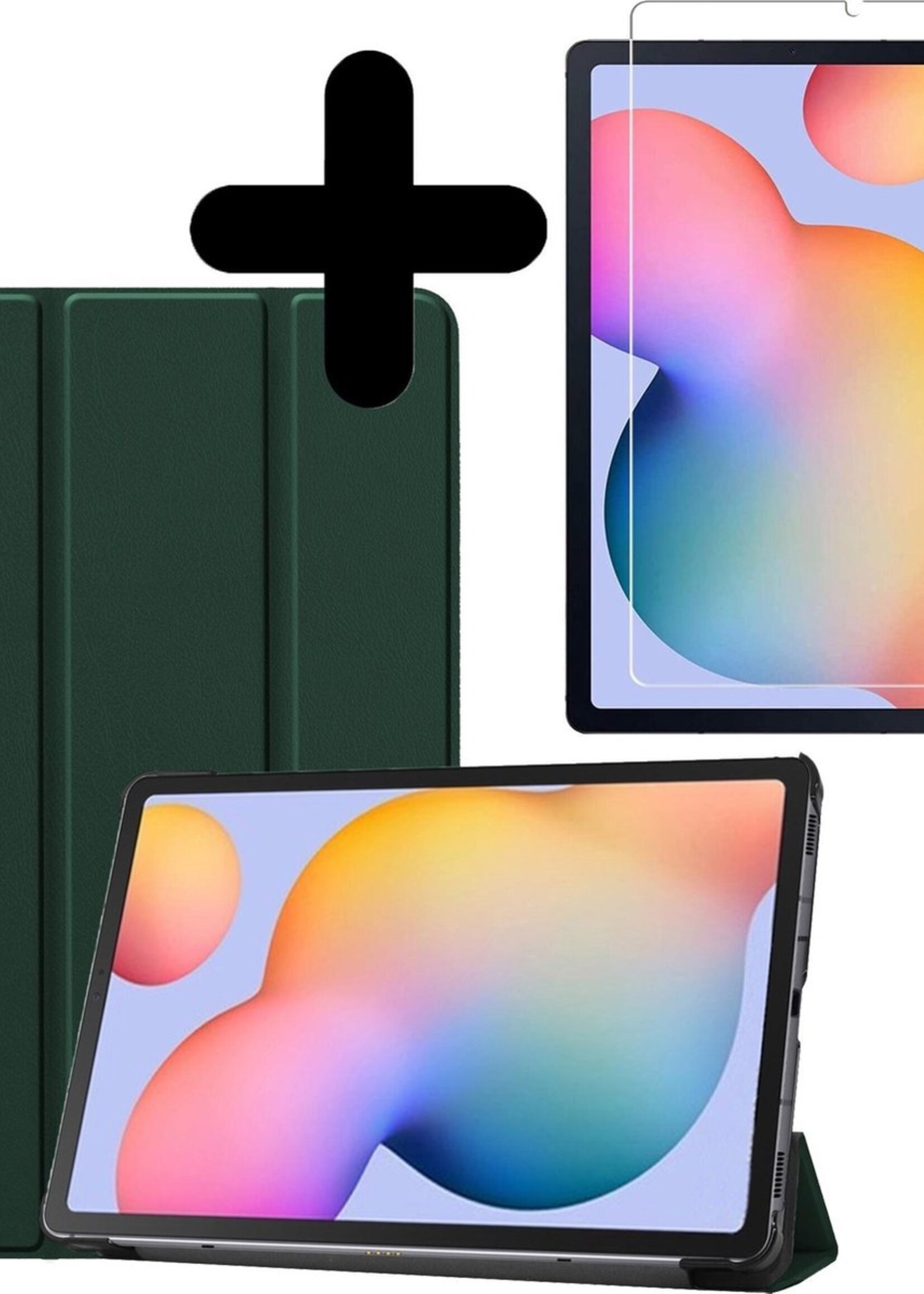 BTH Hoes Geschikt voor Samsung Galaxy Tab S6 Lite Hoes Book Case Hoesje Trifold Cover Met Screenprotector - Hoesje Geschikt voor Samsung Tab S6 Lite Hoesje Bookcase - Donkergroen