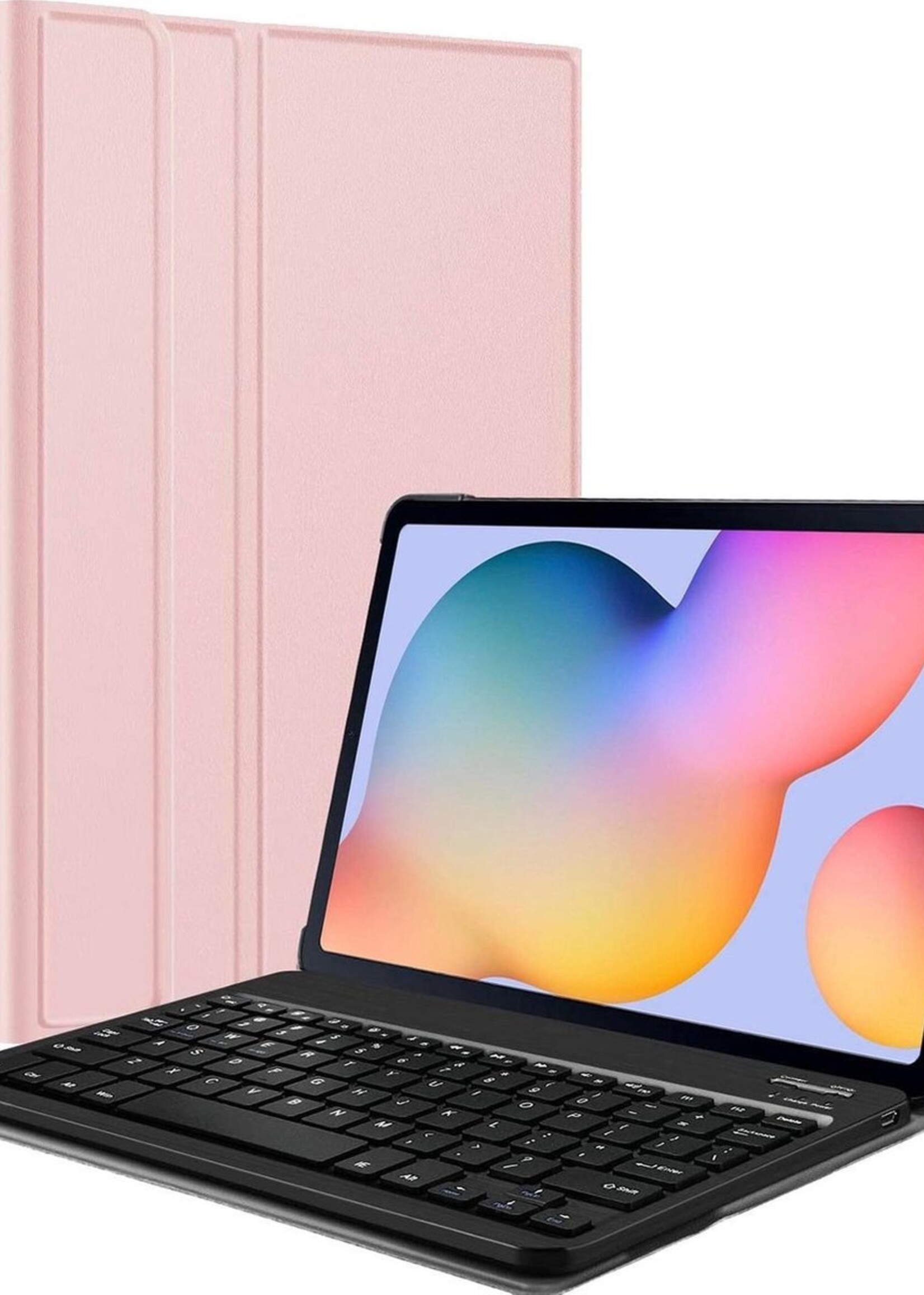 BTH Hoes Geschikt voor Samsung Galaxy Tab S6 Lite Hoes Toetsenbord Hoesje Keyboard Case Cover - Hoesje Geschikt voor Samsung Tab S6 Lite Hoes Toetsenbord Case - Rosé goud