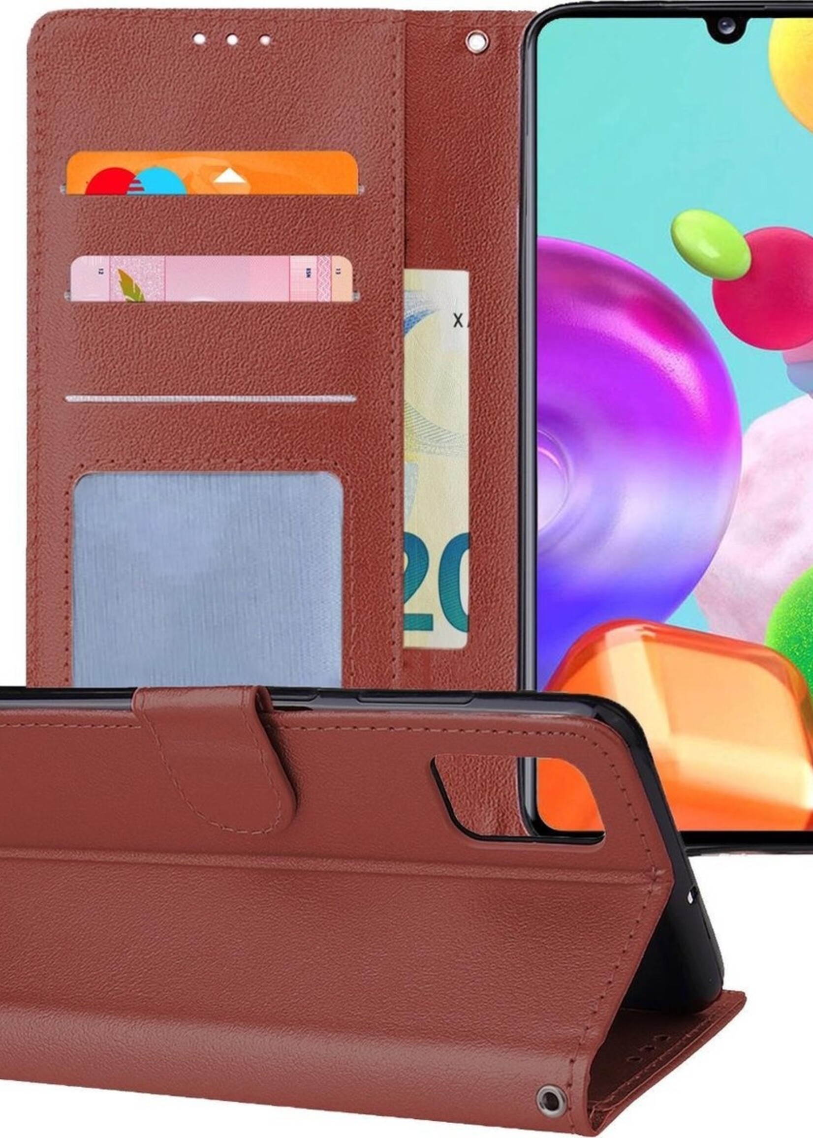 BTH Hoesje Geschikt voor Samsung A41 Hoesje Book Case Hoes Portemonnee Cover Walletcase - Hoes Geschikt voor Samsung Galaxy A41 Hoes Bookcase Hoesje - Bruin