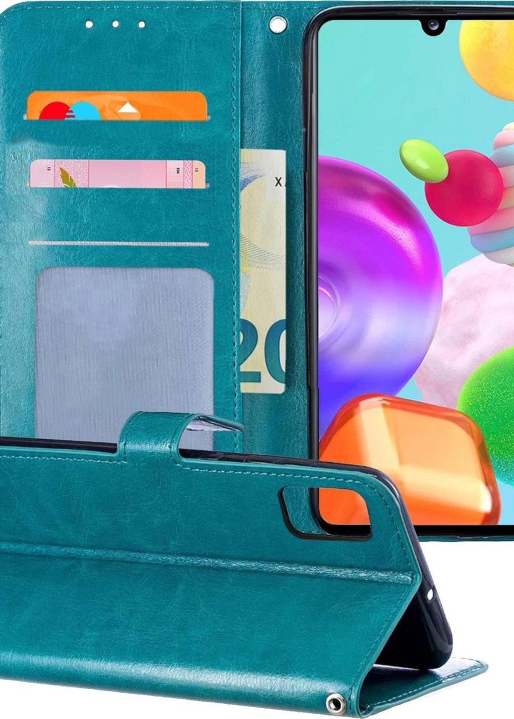 BTH Hoesje Geschikt voor Samsung A41 Hoesje Book Case Hoes Portemonnee Cover Walletcase - Hoes Geschikt voor Samsung Galaxy A41 Hoes Bookcase Hoesje - Turquoise